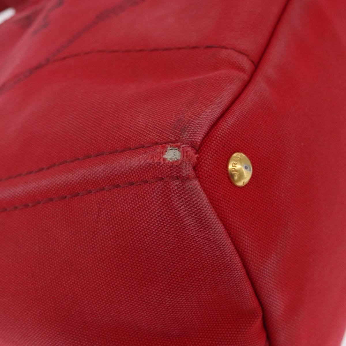 PRADA Kanapa M Hand Bag Canvas Red Gold Auth 169054