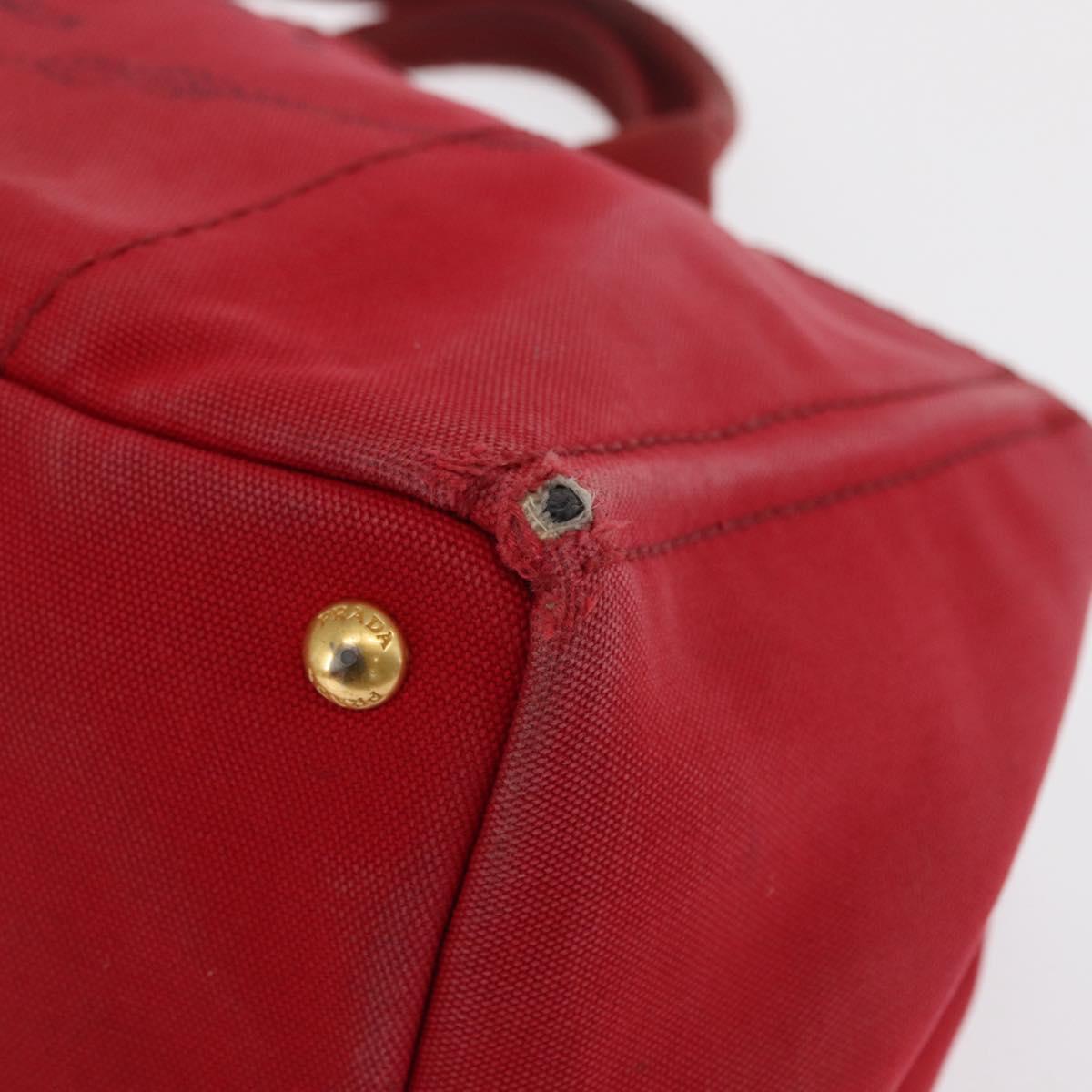 PRADA Kanapa M Hand Bag Canvas Red Gold Auth 169054