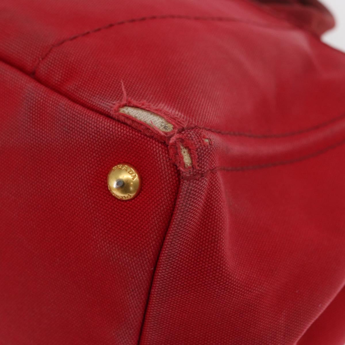 PRADA Kanapa M Hand Bag Canvas Red Gold Auth 169054