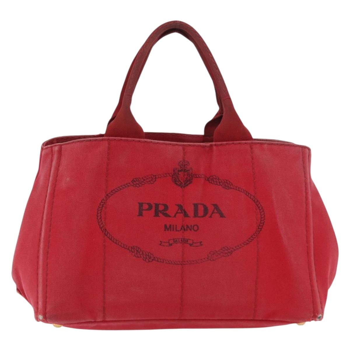 PRADA Kanapa M Hand Bag Canvas Red Gold Auth 169054