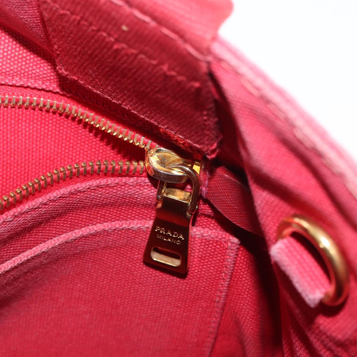 PRADA Kanapa M Hand Bag Canvas Red Gold Auth 169054
