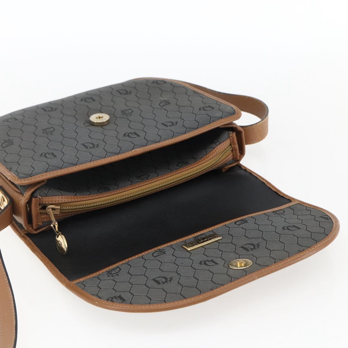 Christian Dior Honeycomb Canvas Shoulder Bag PVC Gray Gold Auth 169055