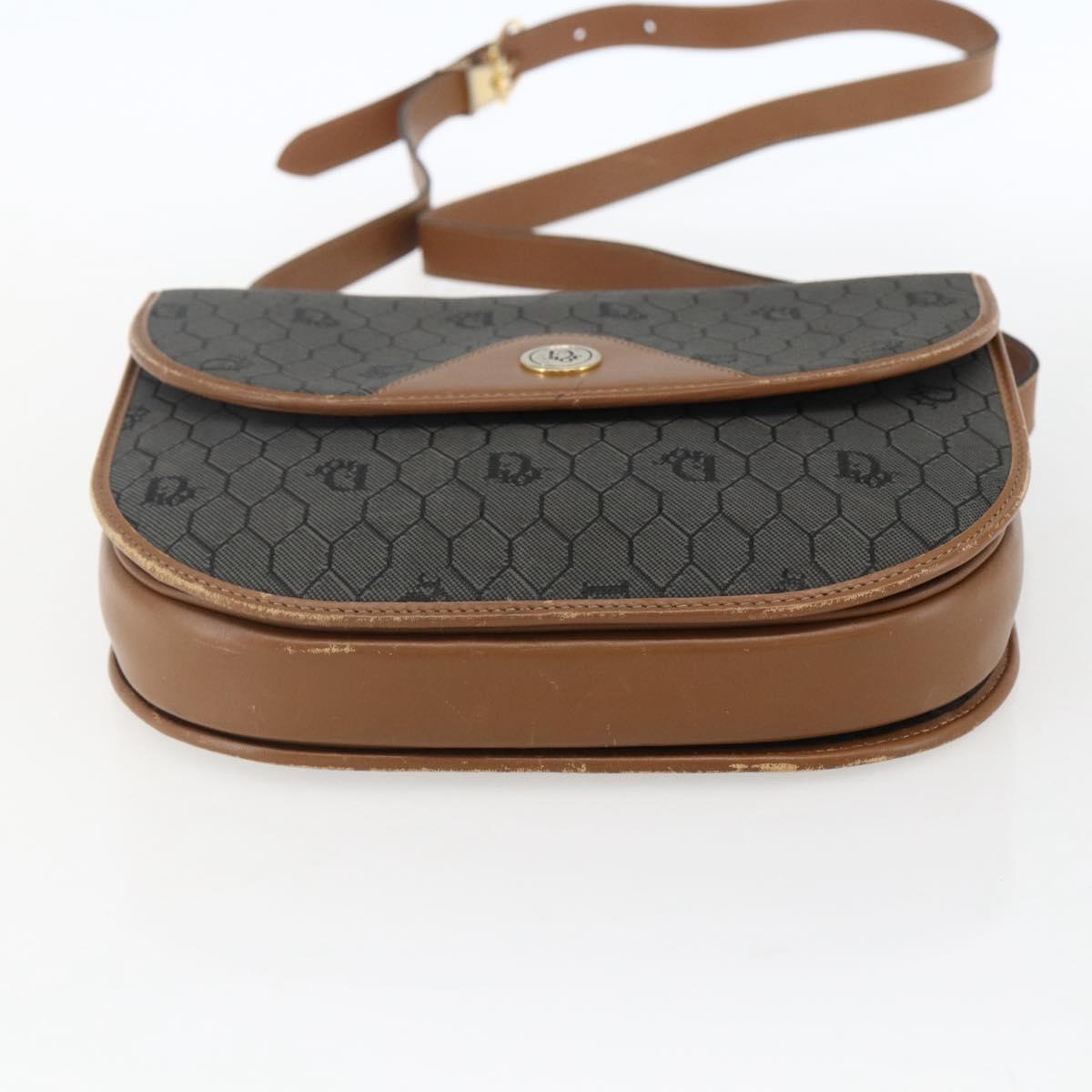 Christian Dior Honeycomb Canvas Shoulder Bag PVC Gray Gold Auth 169055