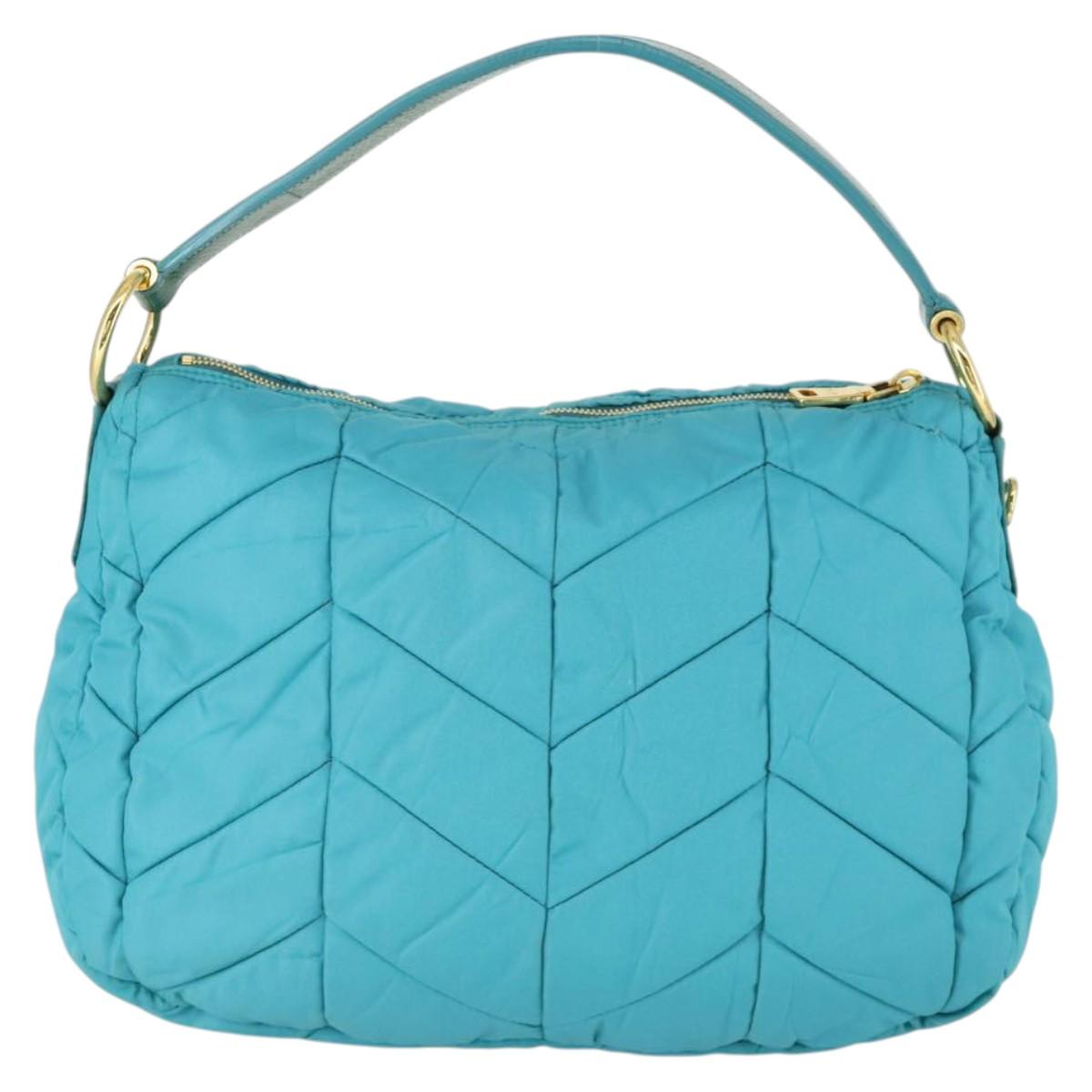 PRADA Shoulder Bag Nylon Blue Gold Auth 169057V