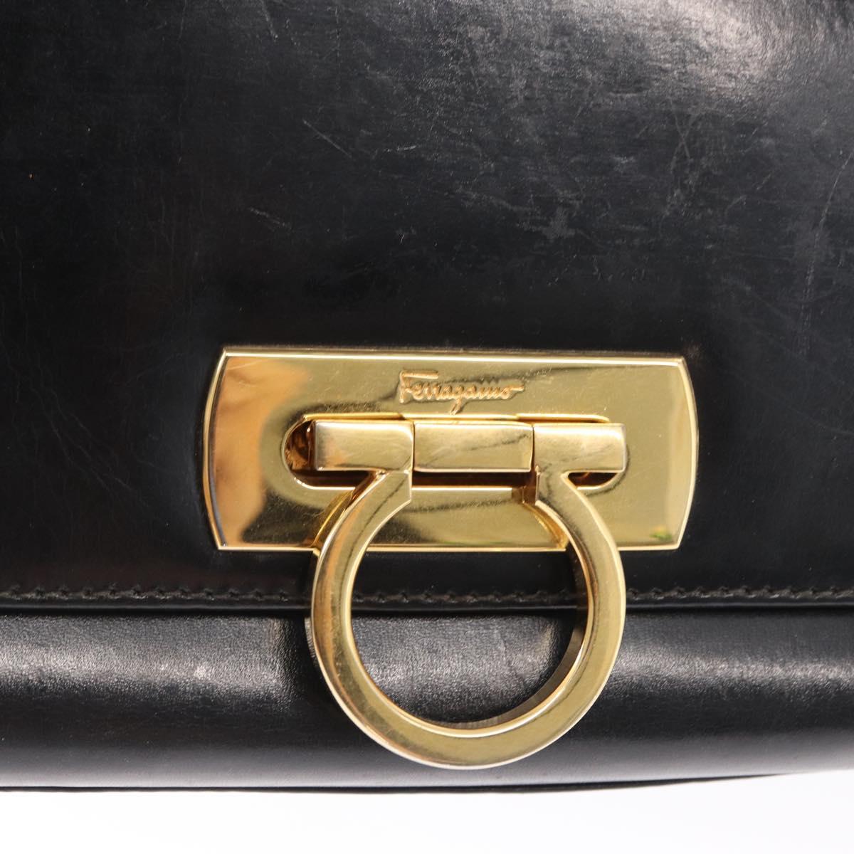 Salvatore Ferragamo Gancini Shoulder Bag Leather Gold Black Auth 169058