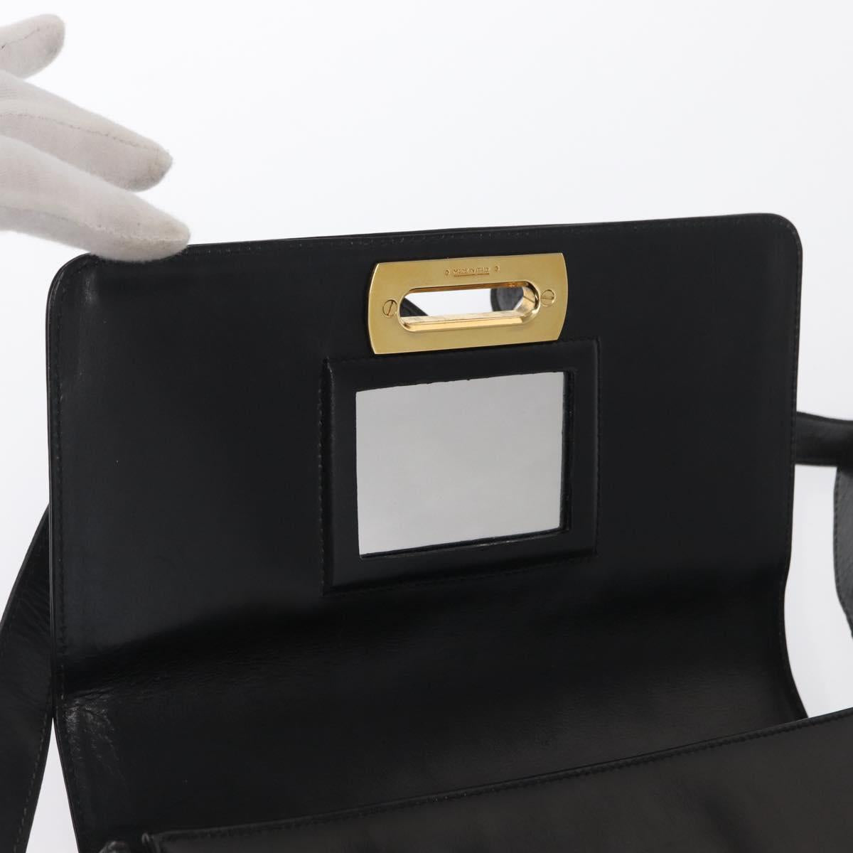 Salvatore Ferragamo Gancini Shoulder Bag Leather Gold Black Auth 169058
