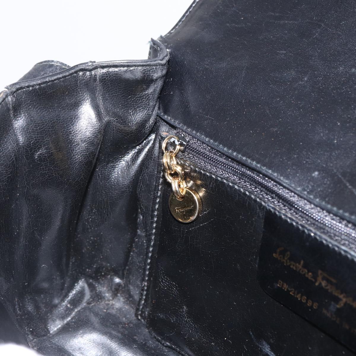 Salvatore Ferragamo Gancini Shoulder Bag Leather Gold Black Auth 169058