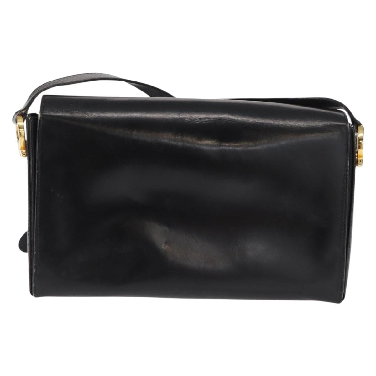 Salvatore Ferragamo Gancini Shoulder Bag Leather Gold Black Auth 169058