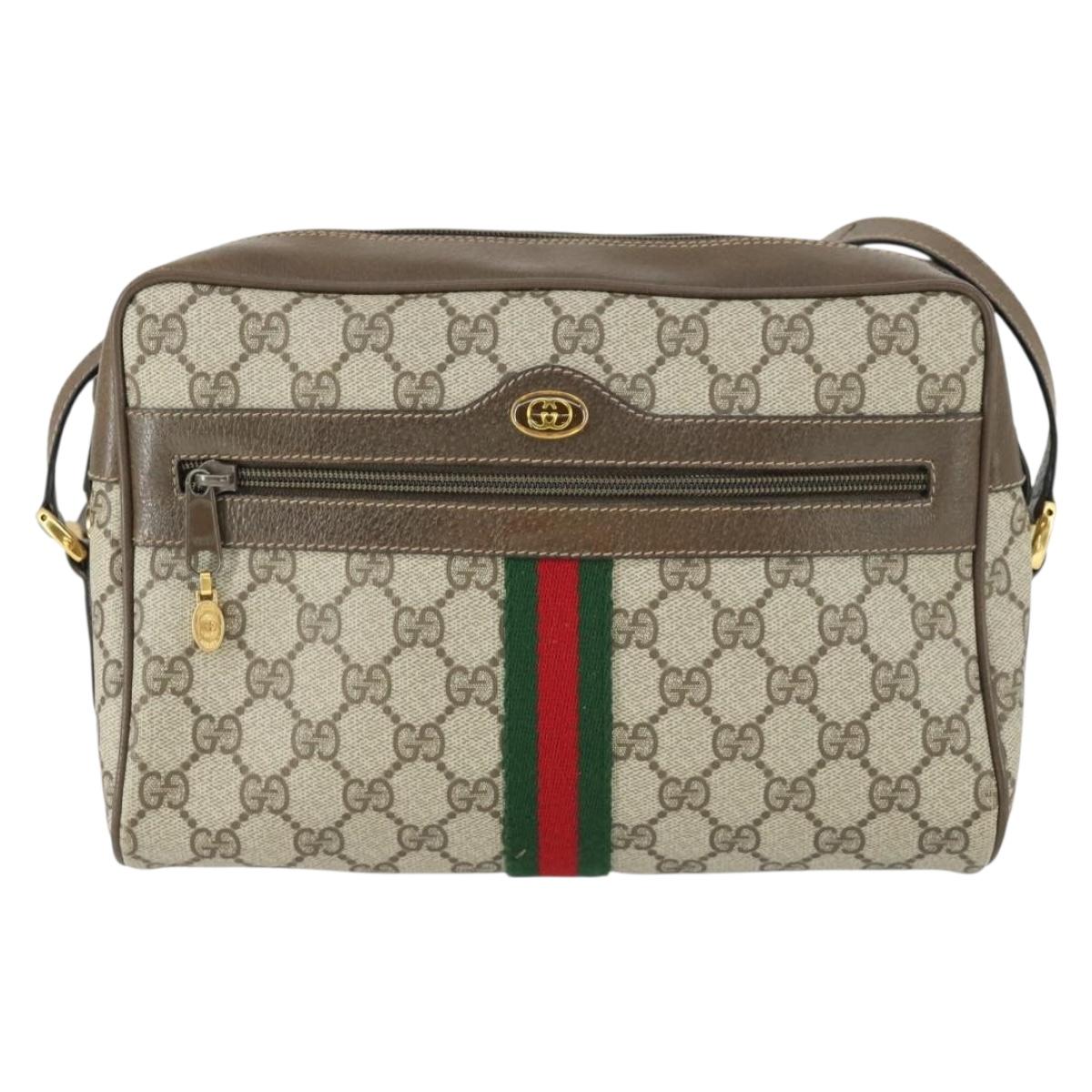GUCCI GG Supreme Web Sherry Line Bag PVC Beige Gold 32 02 005 Auth 169059