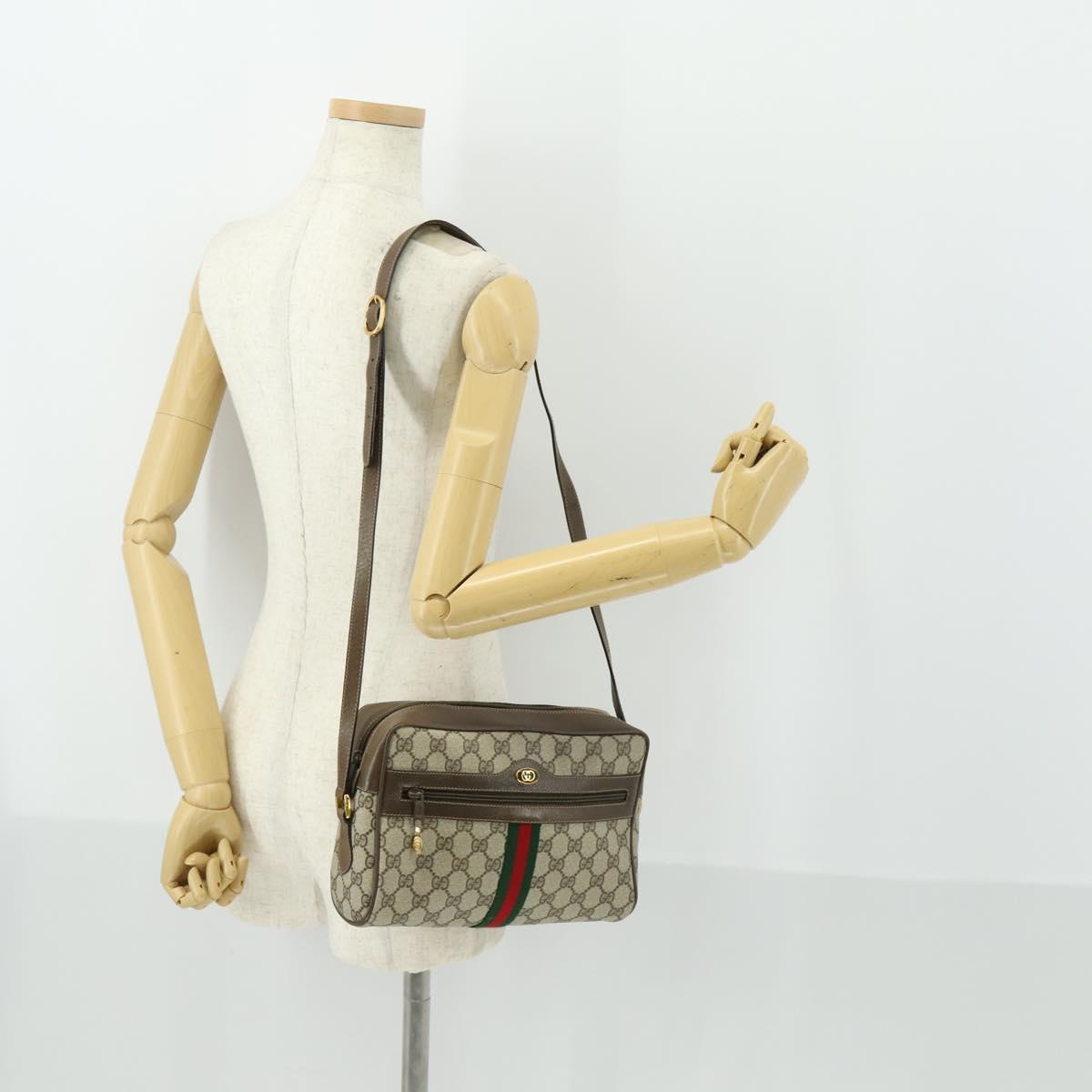 GUCCI GG Supreme Web Sherry Line Bag PVC Beige Gold 32 02 005 Auth 169059