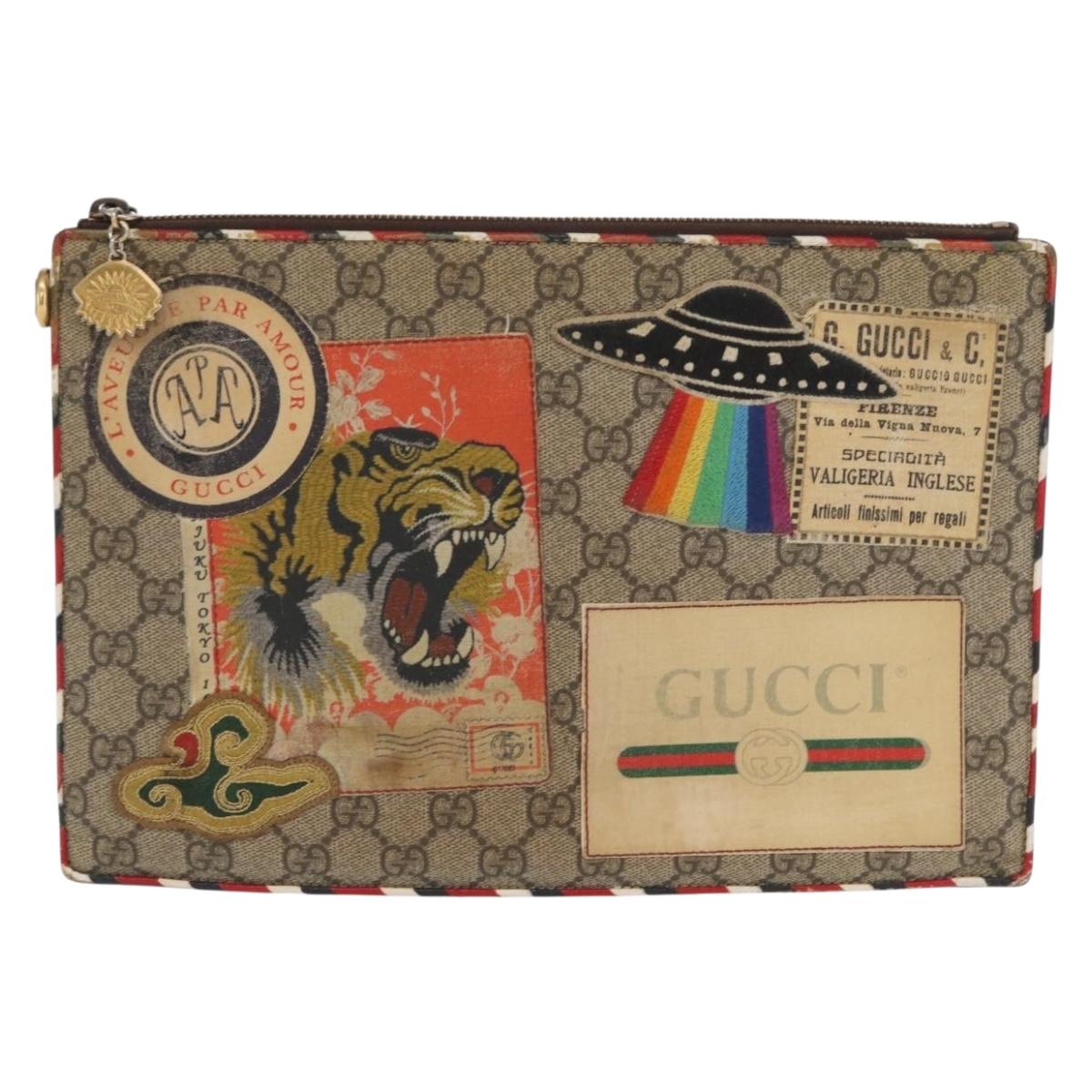 GUCCI GG Supreme Courier Clutch Bag PVC Beige 473915 Auth 169067