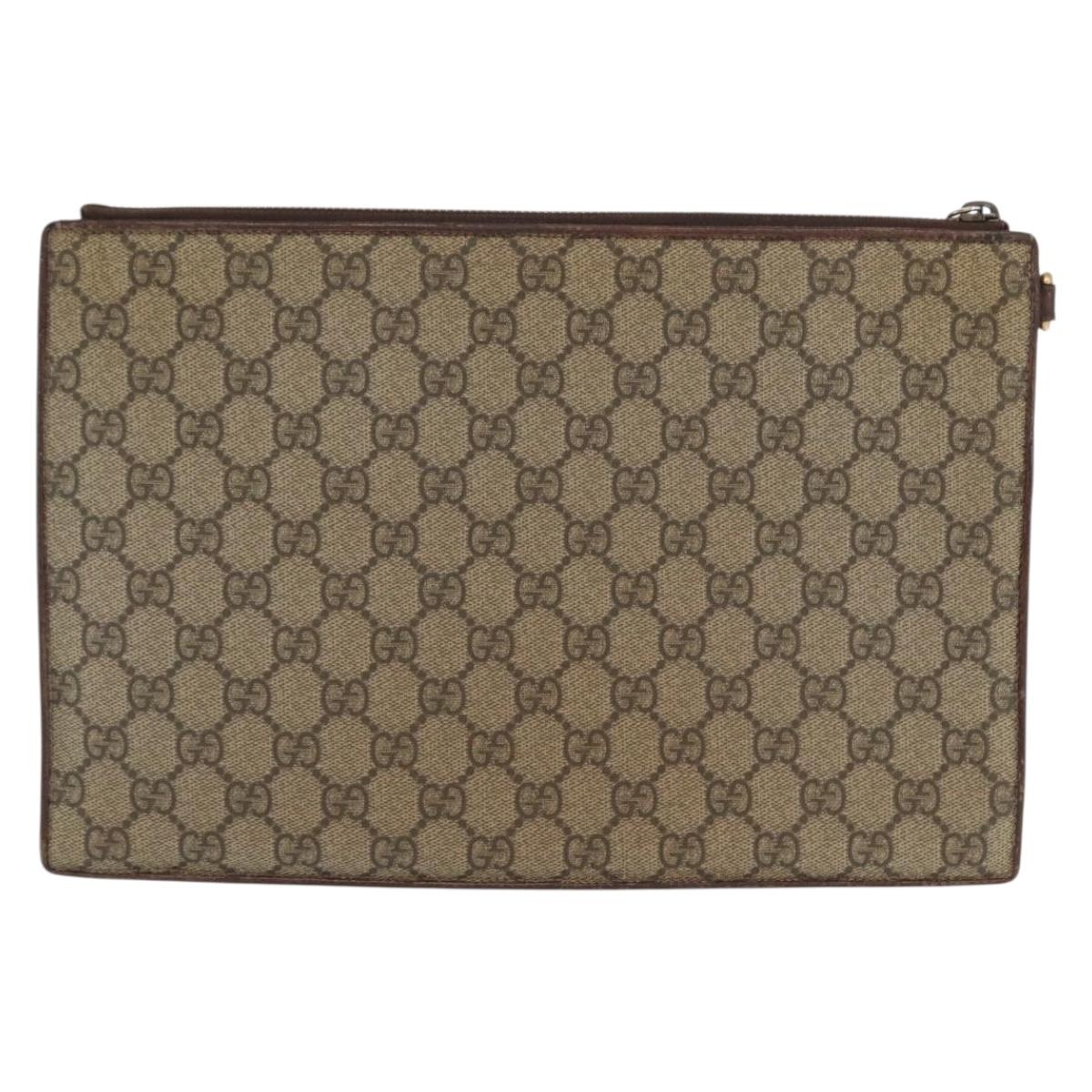 GUCCI GG Supreme Courier Clutch Bag PVC Beige 473915 Auth 169067