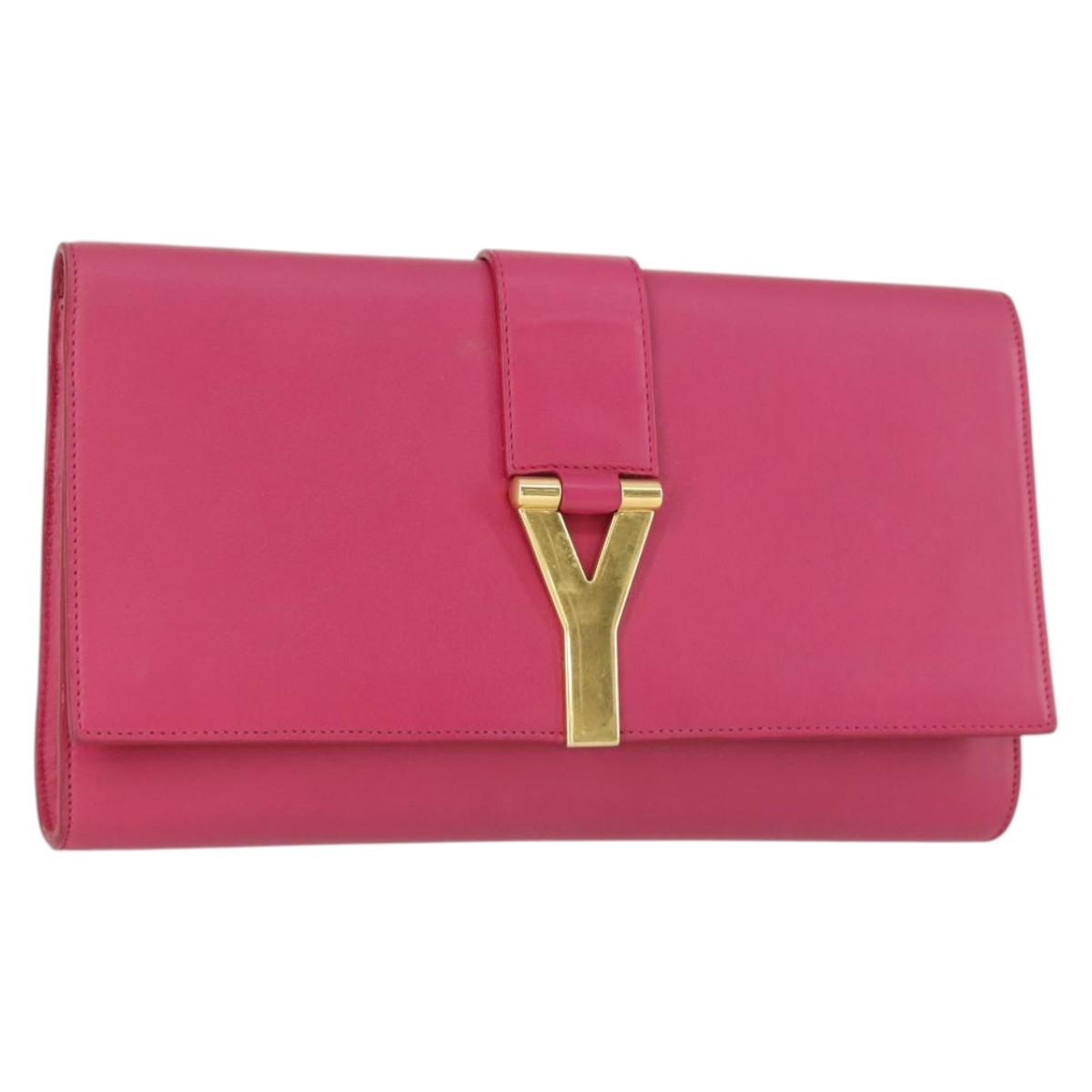 SAINT LAURENT Clutch Bag Leather Pink Gold 311213 Auth 169070V