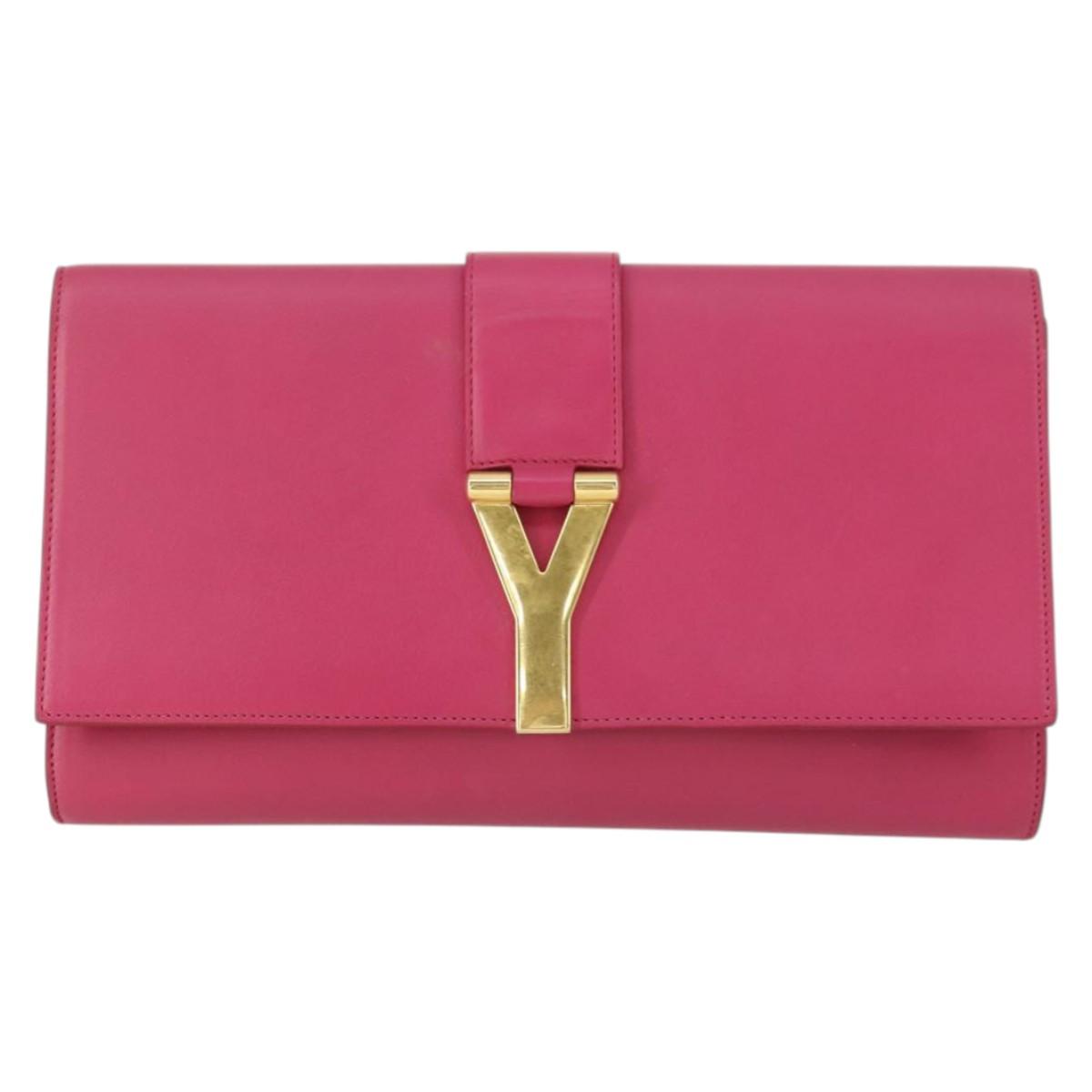 SAINT LAURENT Clutch Bag Leather Pink Gold 311213 Auth 169070V