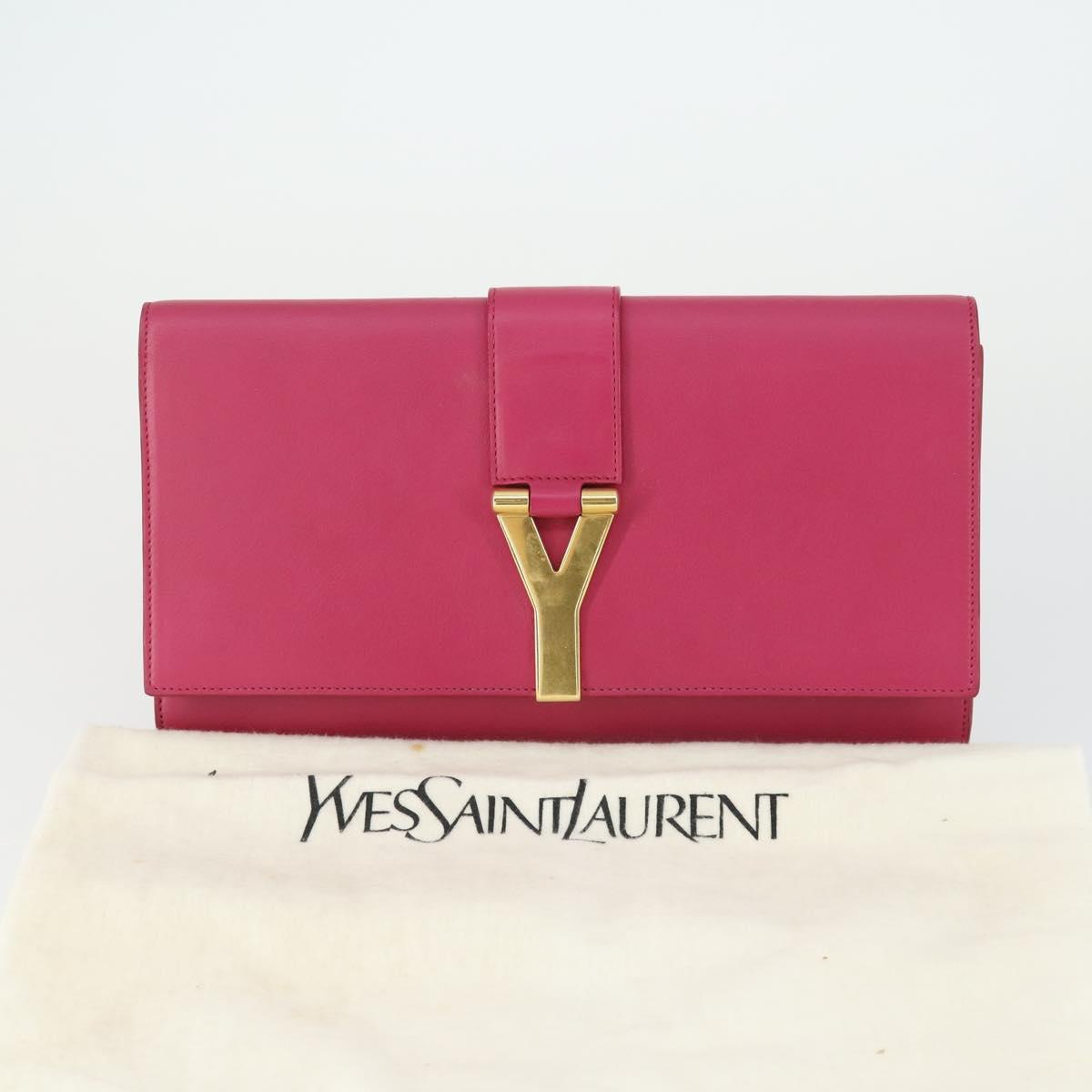 SAINT LAURENT Clutch Bag Leather Pink Gold 311213 Auth 169070V