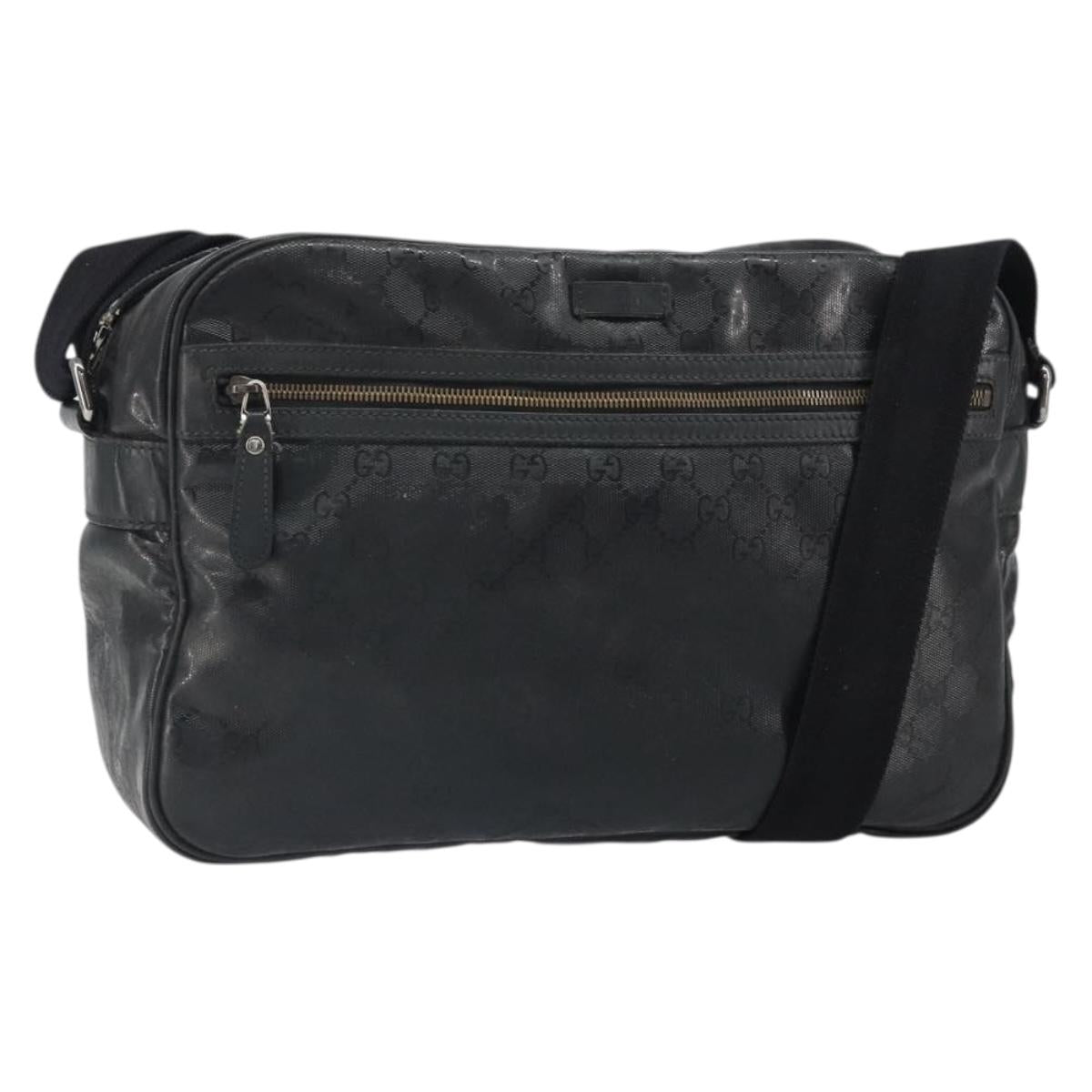 GUCCI GG implementation Shoulder Bag PVC Black Silver 211107 Auth 169076