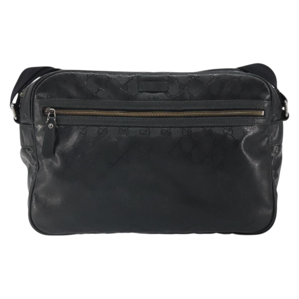 GUCCI GG implementation Shoulder Bag PVC Black Silver 211107 Auth 169076