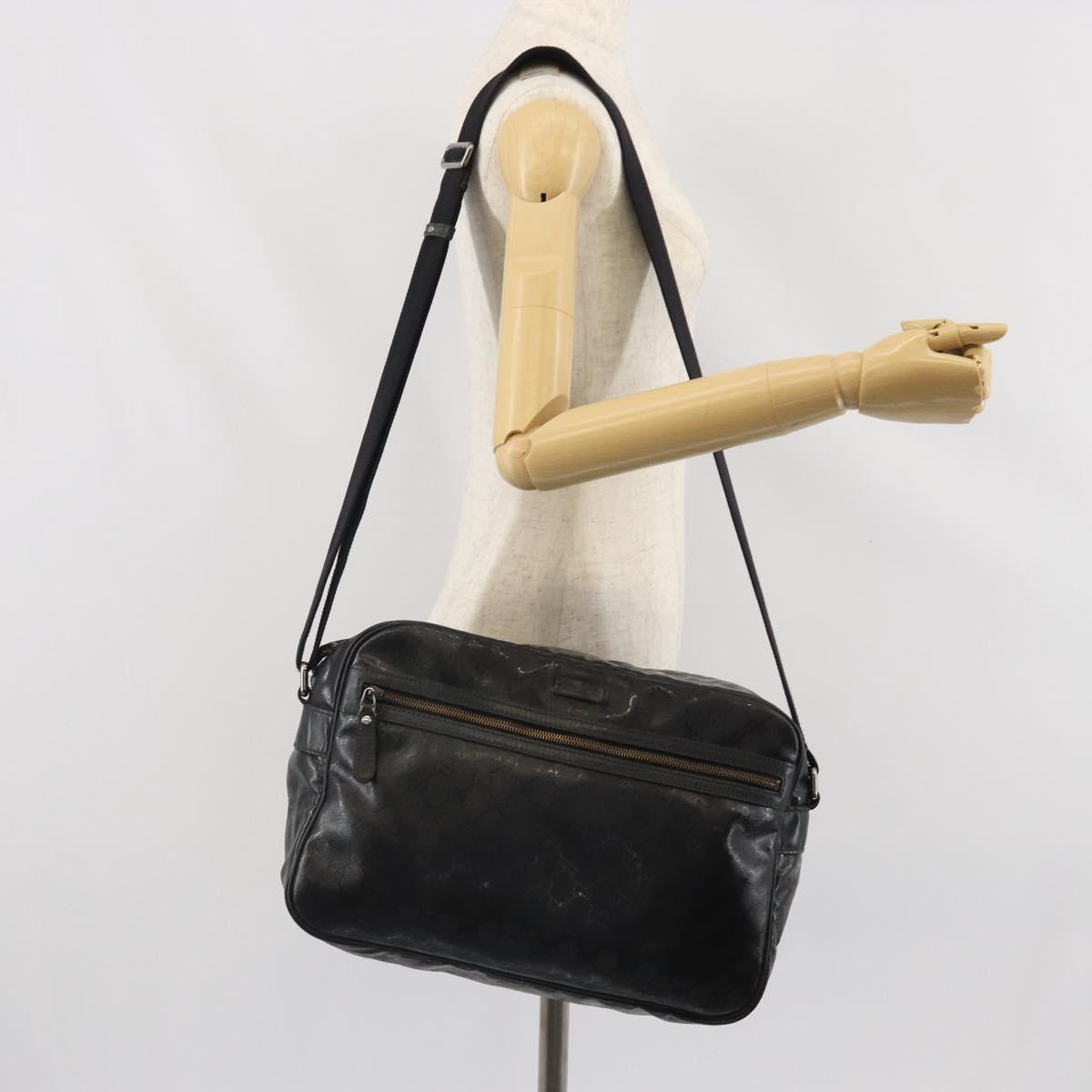 GUCCI GG implementation Shoulder Bag PVC Black Silver 211107 Auth 169076