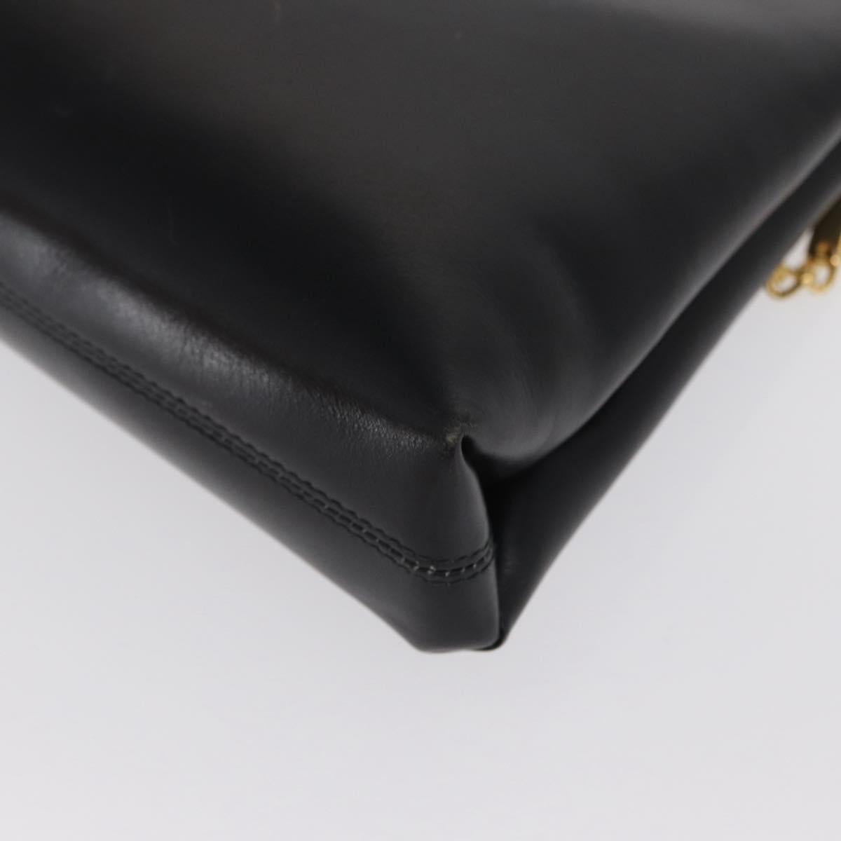 Salvatore Ferragamo Gancini Chain Shoulder Bag Leather Black Gold Auth 169084