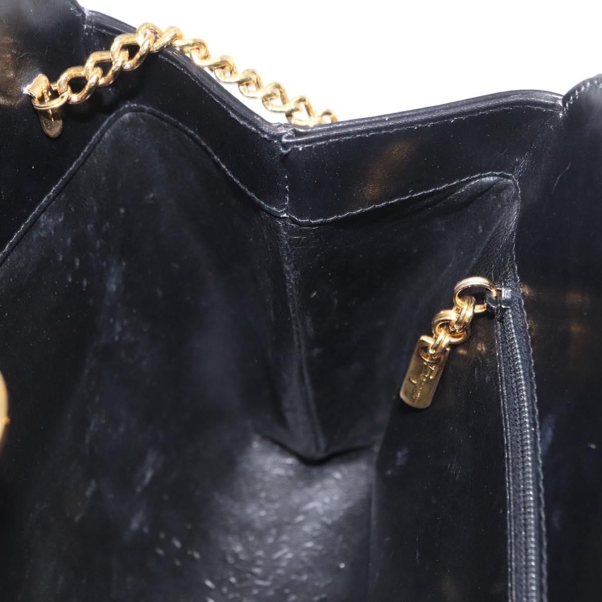 Salvatore Ferragamo Gancini Chain Shoulder Bag Leather Black Gold Auth 169084