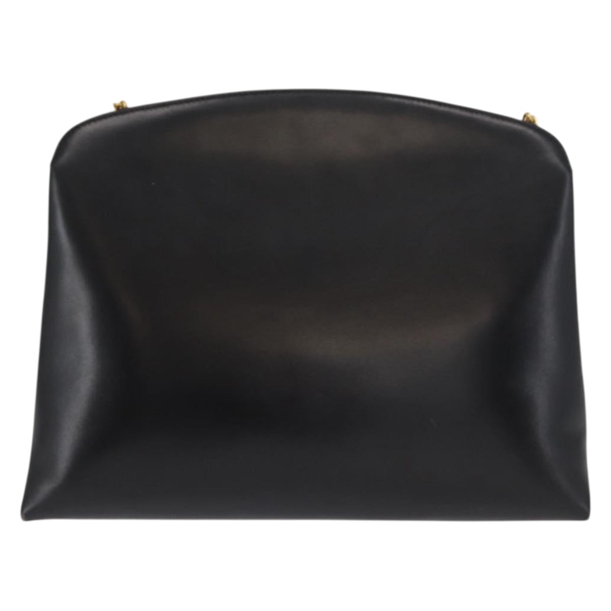Salvatore Ferragamo Gancini Chain Shoulder Bag Leather Black Gold Auth 169084