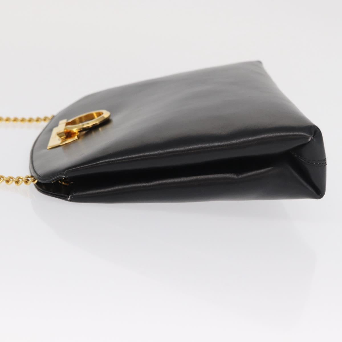 Salvatore Ferragamo Gancini Chain Shoulder Bag Leather Black Gold Auth 169084