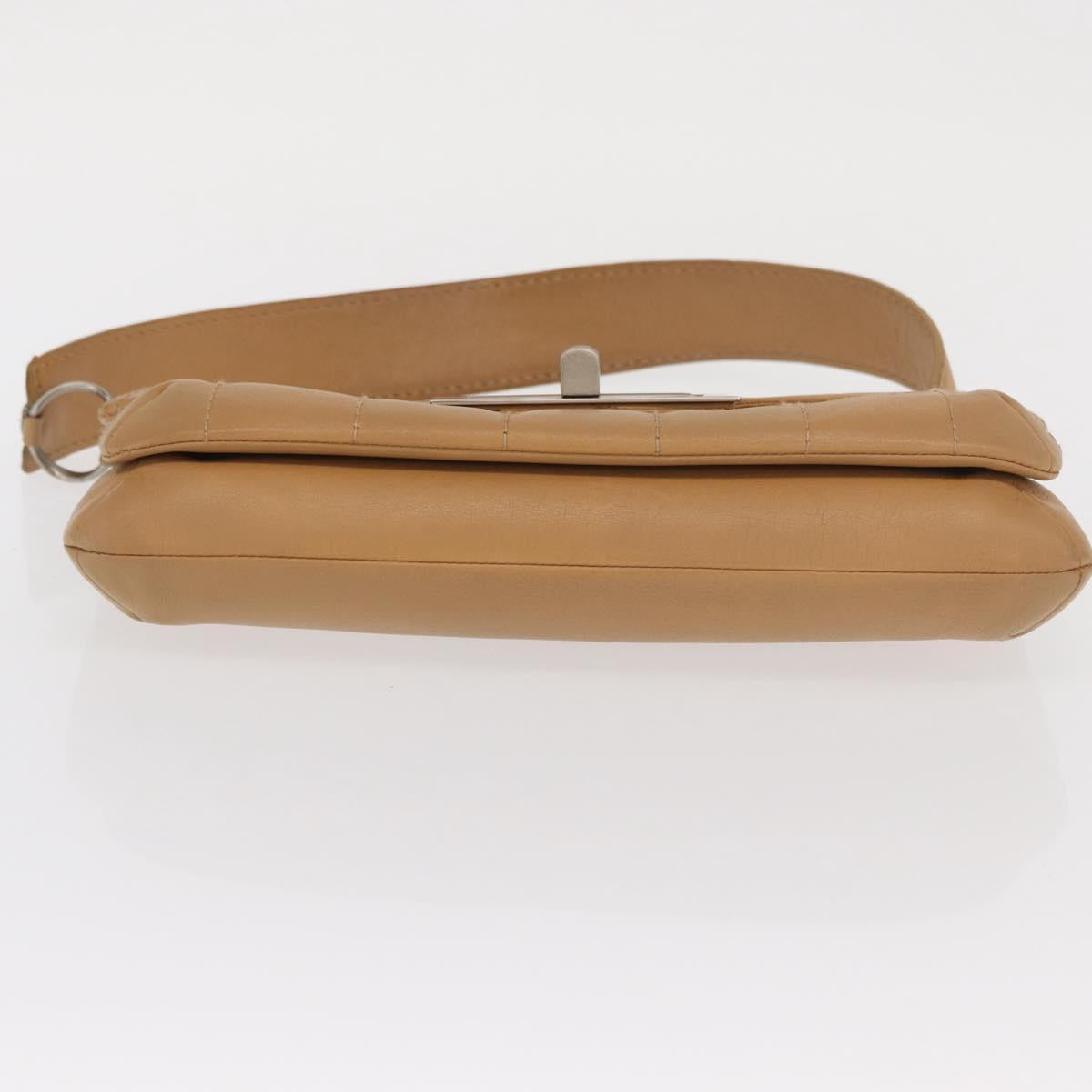 CHANEL Choco Bar 2.55 Shoulder Bag Leather Beige Silver CC Auth 169085