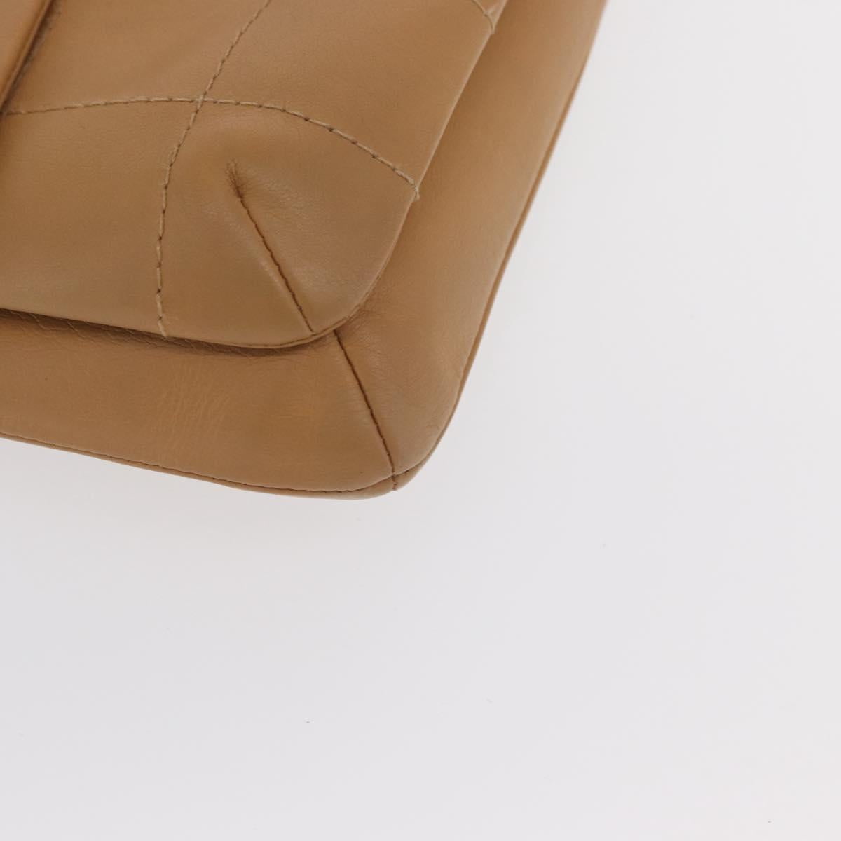 CHANEL Choco Bar 2.55 Shoulder Bag Leather Beige Silver CC Auth 169085