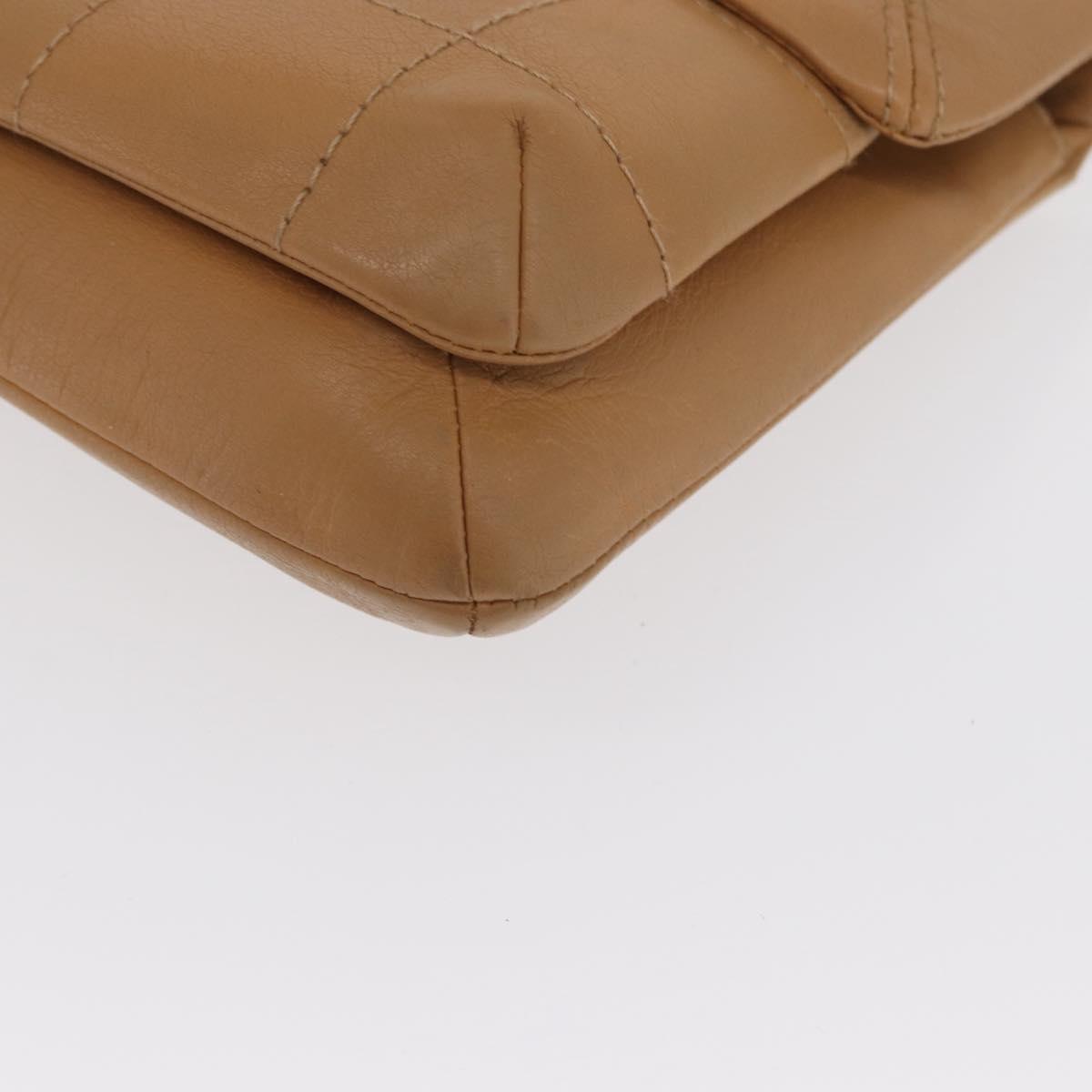 CHANEL Choco Bar 2.55 Shoulder Bag Leather Beige Silver CC Auth 169085