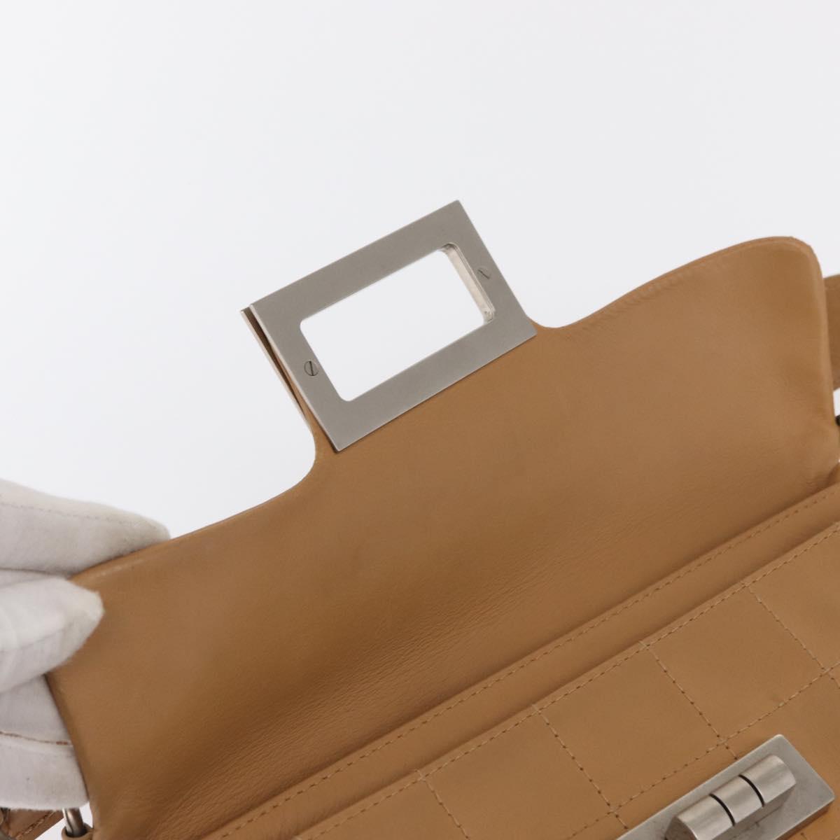 CHANEL Choco Bar 2.55 Shoulder Bag Leather Beige Silver CC Auth 169085