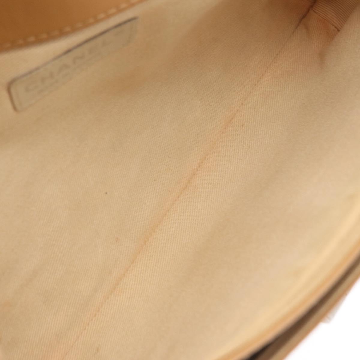 CHANEL Choco Bar 2.55 Shoulder Bag Leather Beige Silver CC Auth 169085