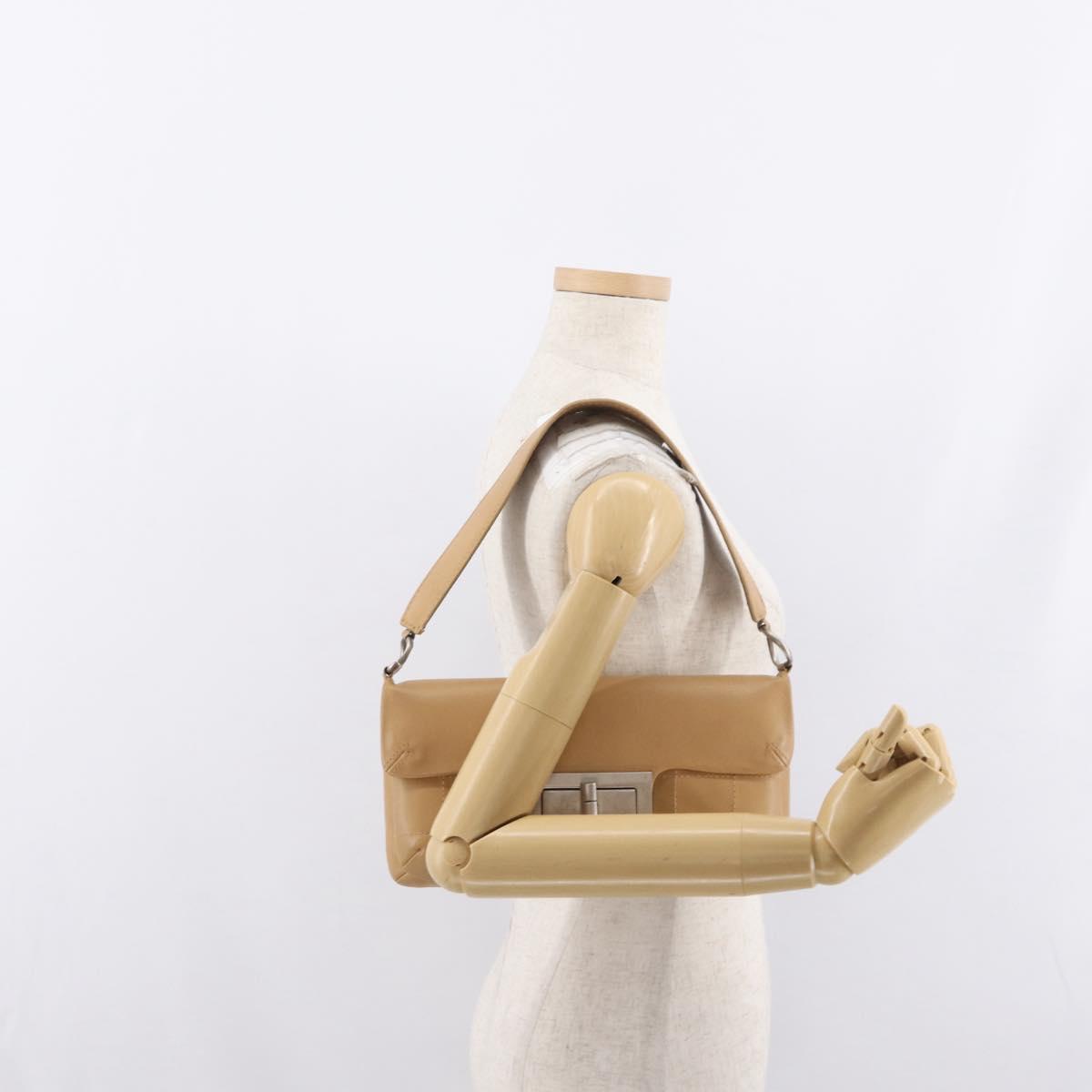 CHANEL Choco Bar 2.55 Shoulder Bag Leather Beige Silver CC Auth 169085