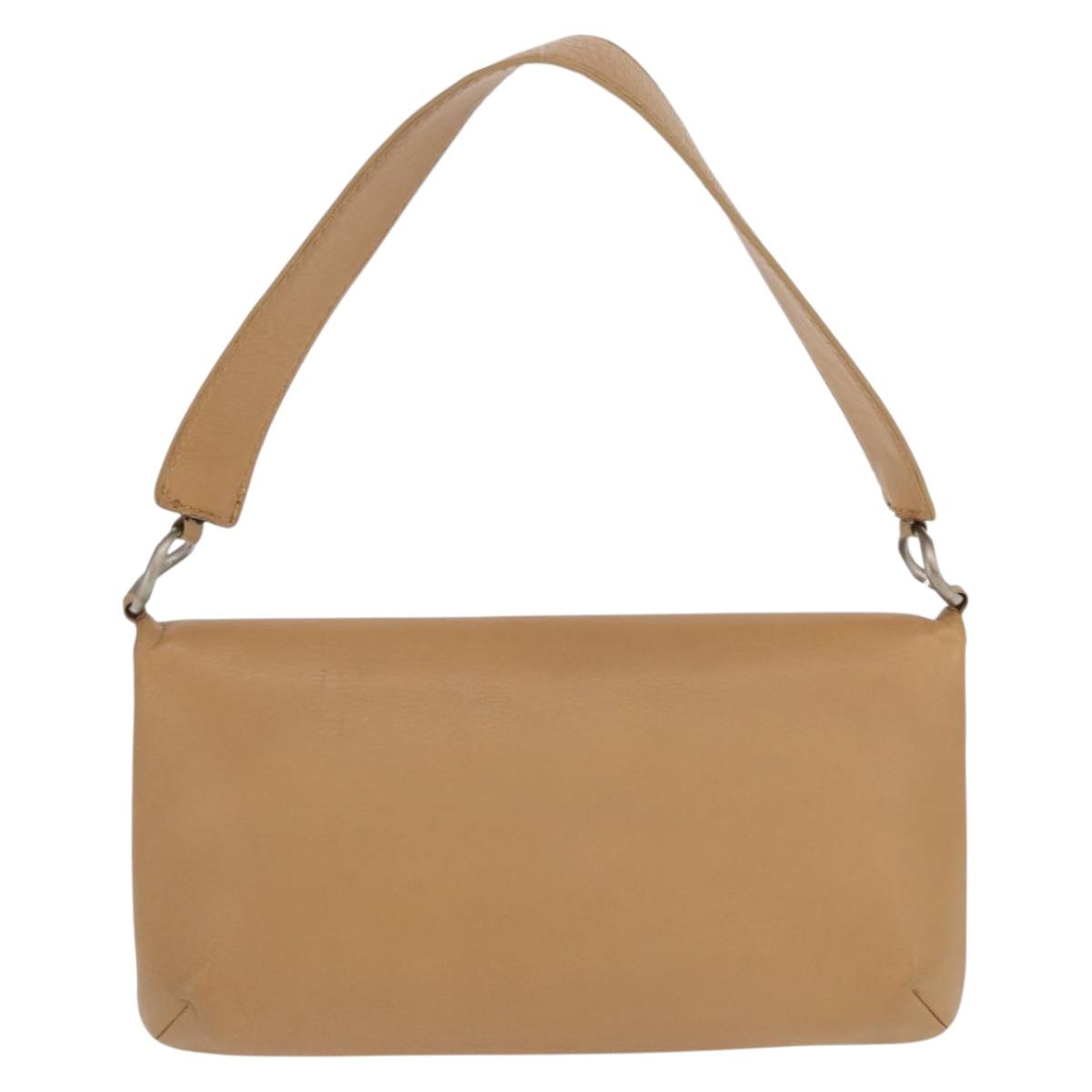 CHANEL Choco Bar 2.55 Shoulder Bag Leather Beige Silver CC Auth 169085