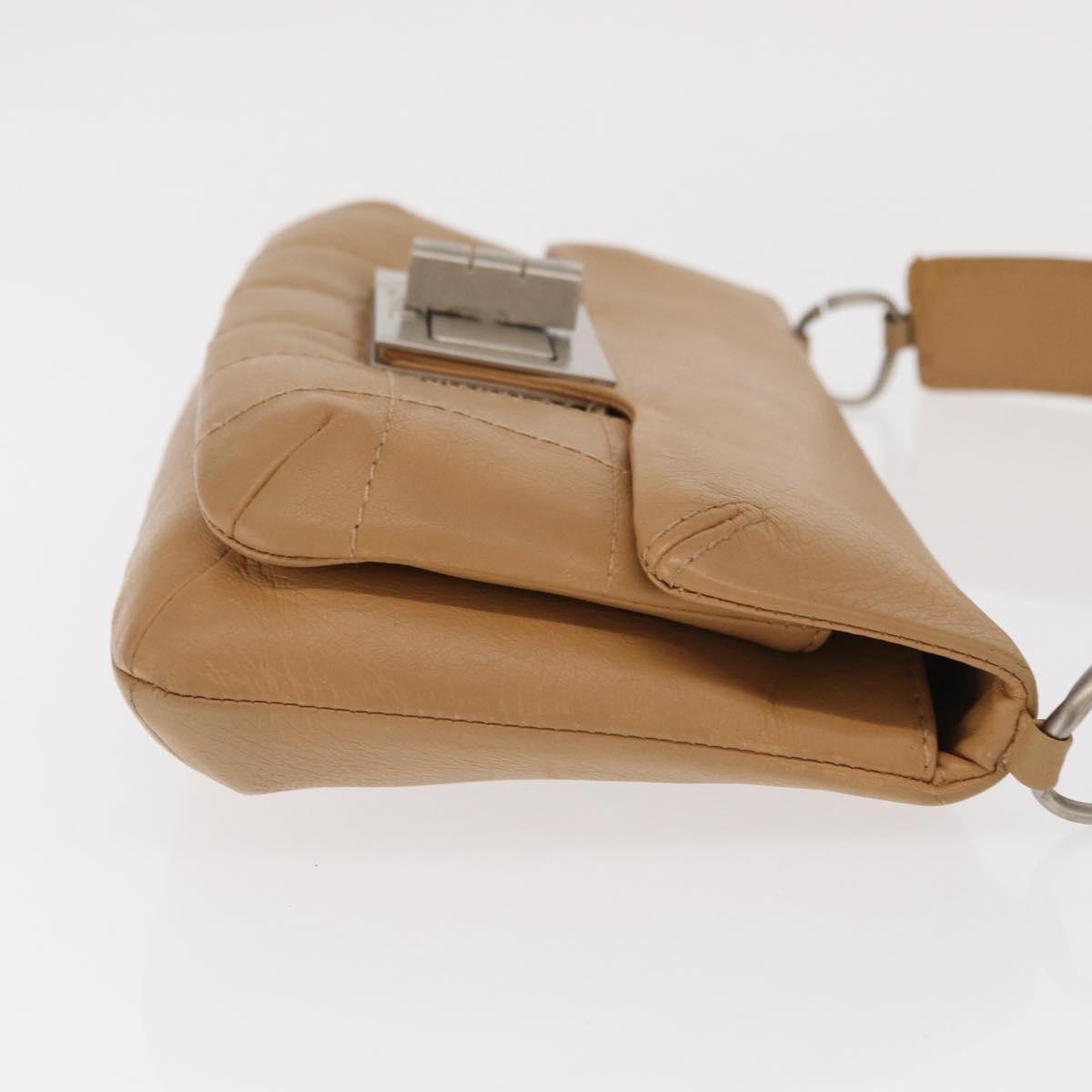 CHANEL Choco Bar 2.55 Shoulder Bag Leather Beige Silver CC Auth 169085