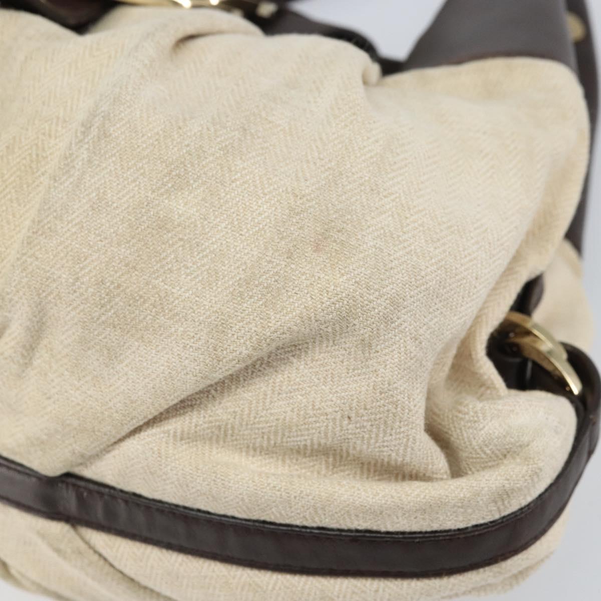BVLGARI Hand Bag Canvas Beige Gold Auth 169090