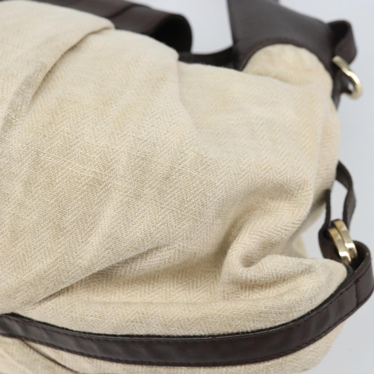 BVLGARI Hand Bag Canvas Beige Gold Auth 169090