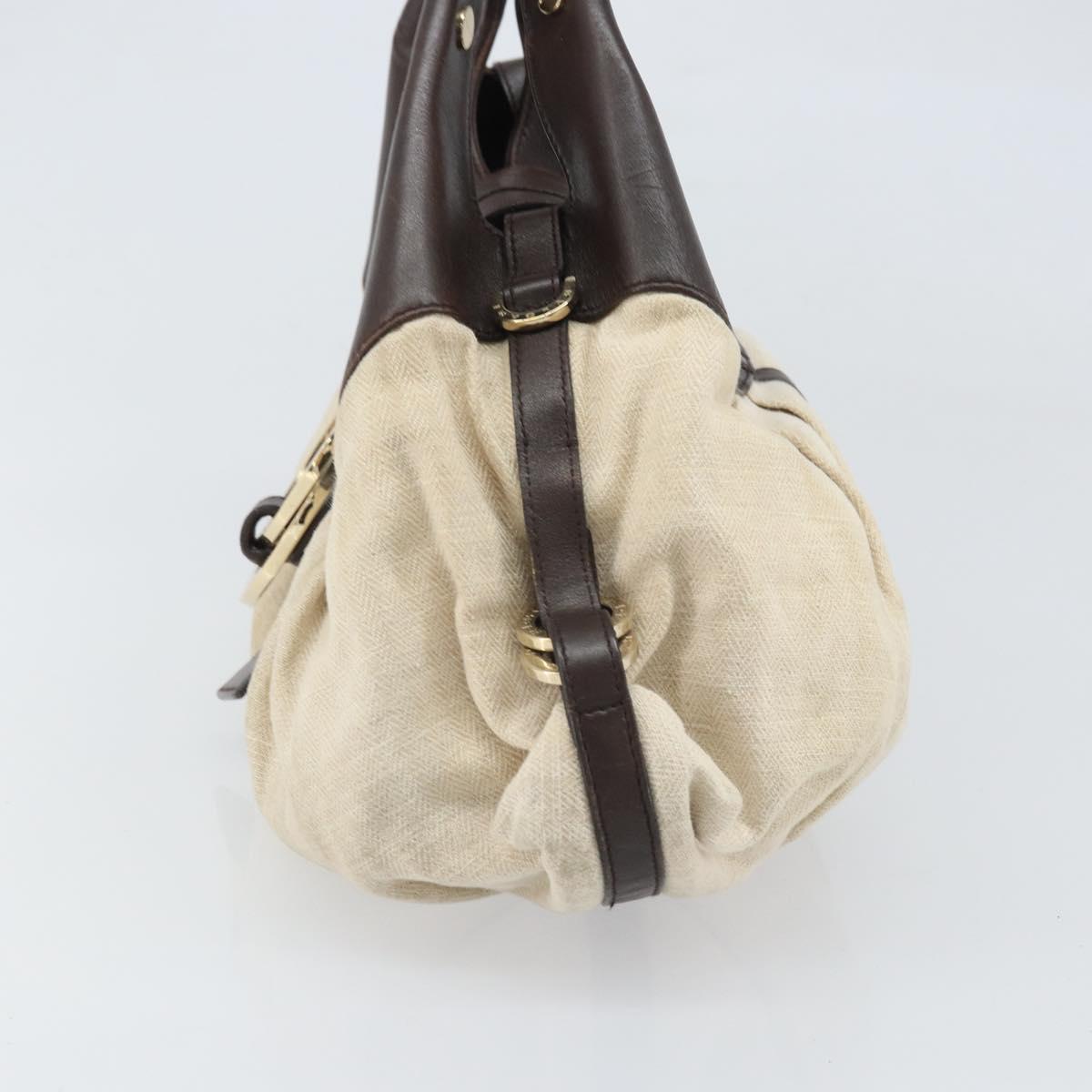 BVLGARI Hand Bag Canvas Beige Gold Auth 169090