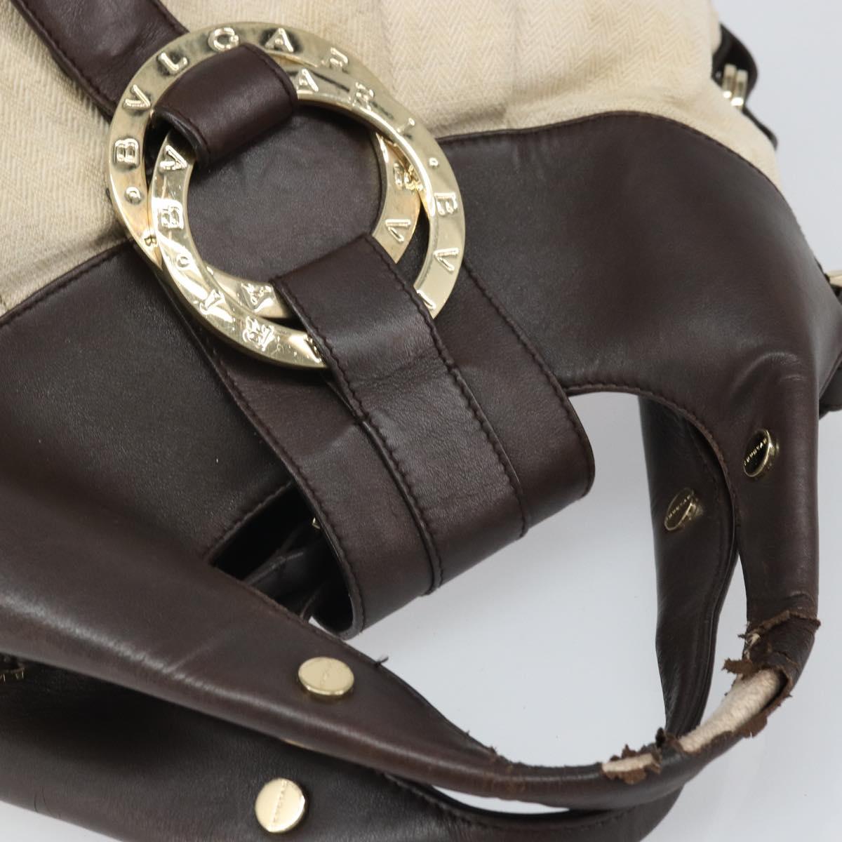 BVLGARI Hand Bag Canvas Beige Gold Auth 169090