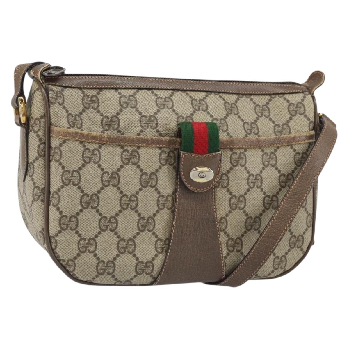 GUCCI GG Supreme Web Sherry Line Bag PVC Beige Gold 89 02 032 Auth 169092