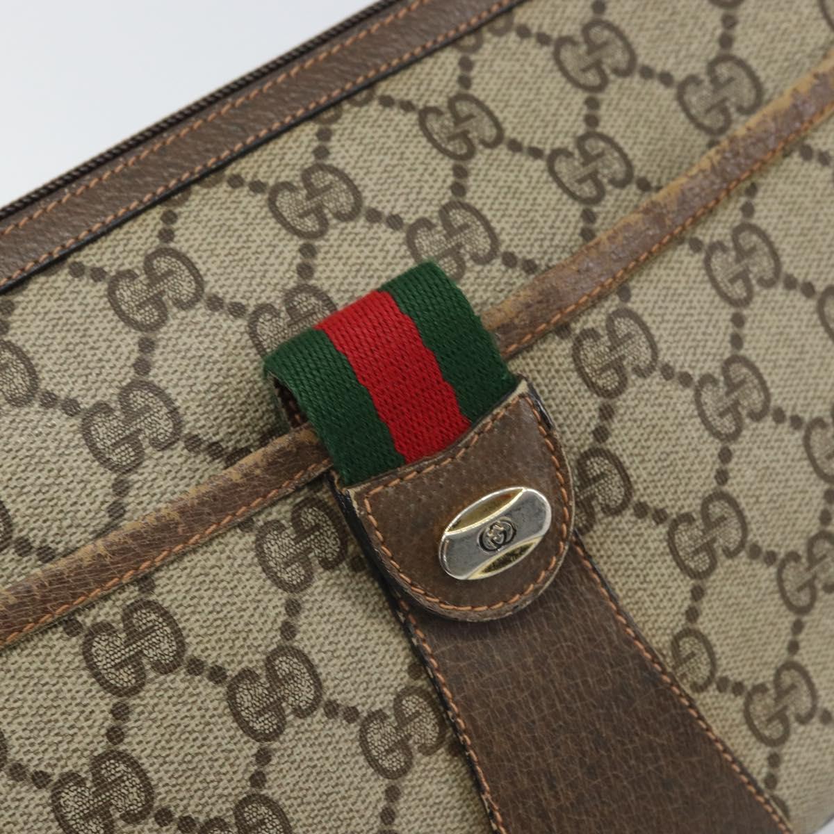 GUCCI GG Supreme Web Sherry Line Bag PVC Beige Gold 89 02 032 Auth 169092