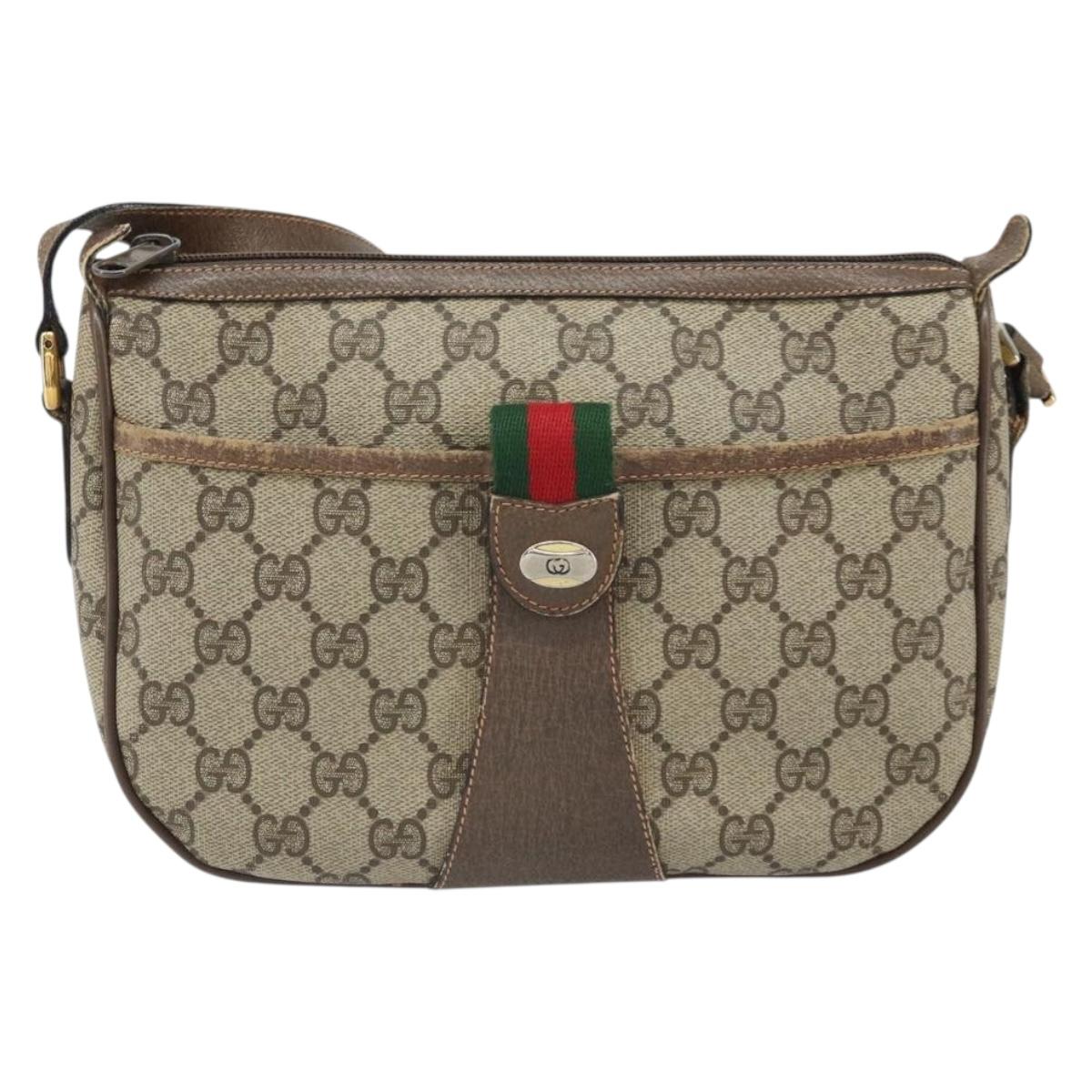 GUCCI GG Supreme Web Sherry Line Bag PVC Beige Gold 89 02 032 Auth 169092