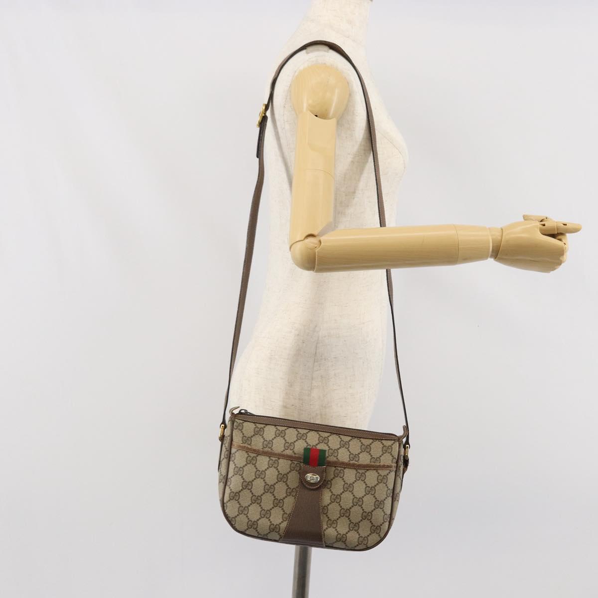 GUCCI GG Supreme Web Sherry Line Bag PVC Beige Gold 89 02 032 Auth 169092