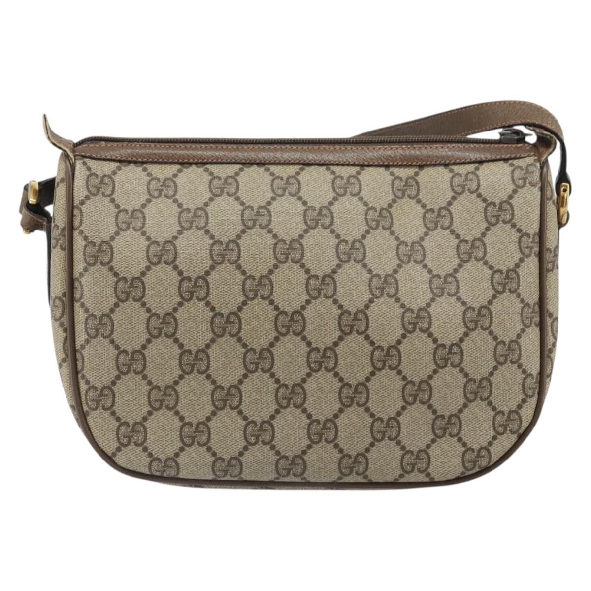 GUCCI GG Supreme Web Sherry Line Bag PVC Beige Gold 89 02 032 Auth 169092