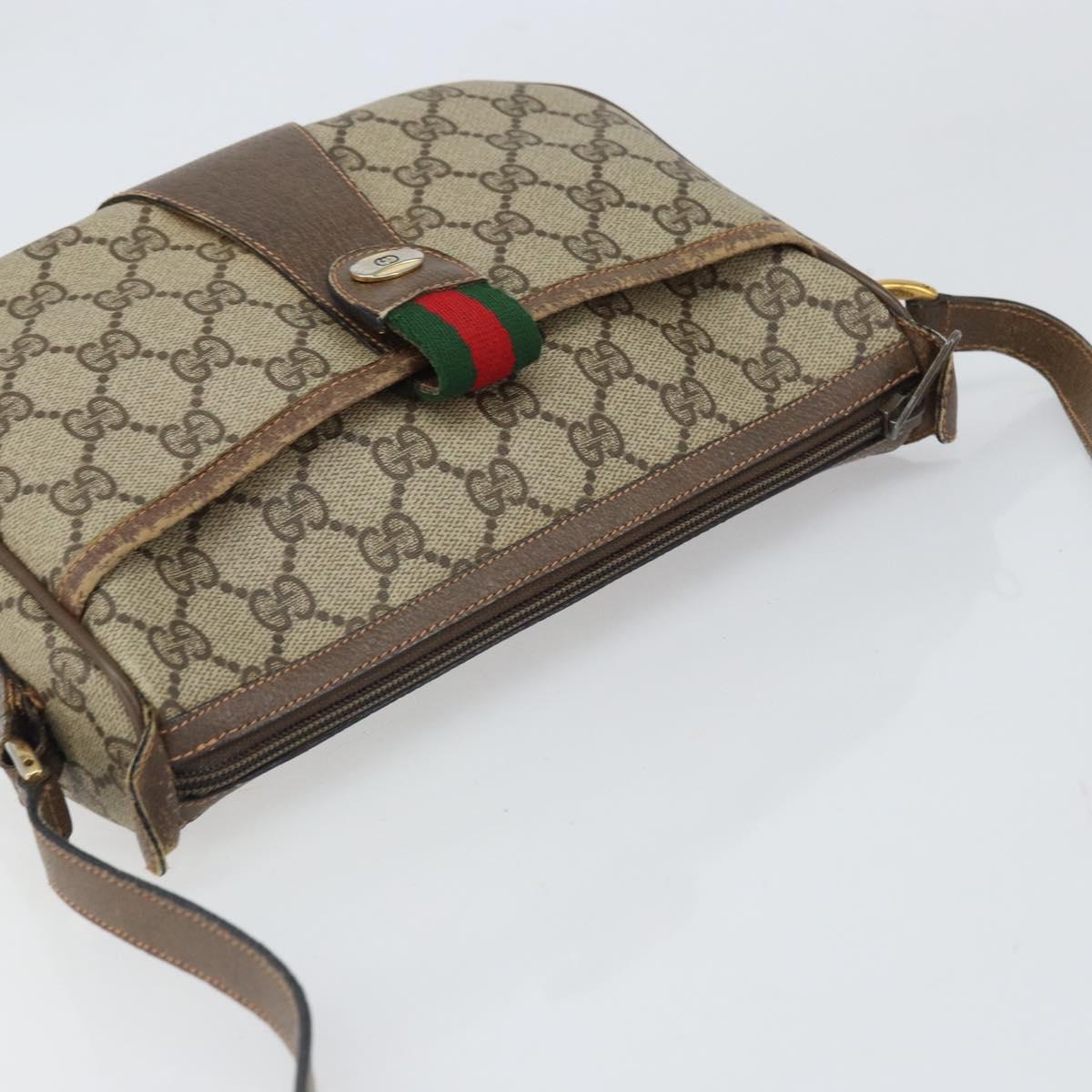 GUCCI GG Supreme Web Sherry Line Bag PVC Beige Gold 89 02 032 Auth 169092