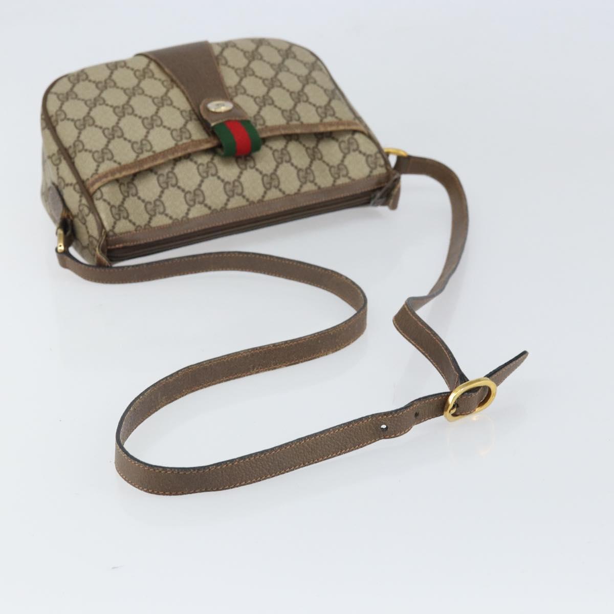 GUCCI GG Supreme Web Sherry Line Bag PVC Beige Gold 89 02 032 Auth 169092