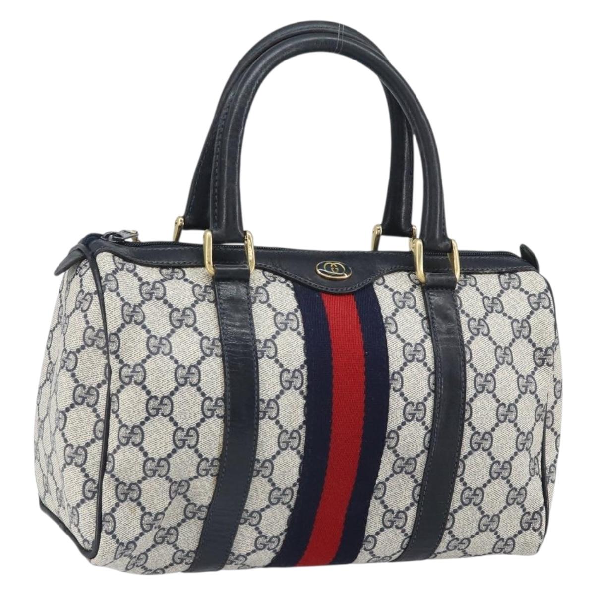 GUCCI GG Supreme Sherry Line Bag PVC Navy Gold Red 012 3841 58 Auth 169093