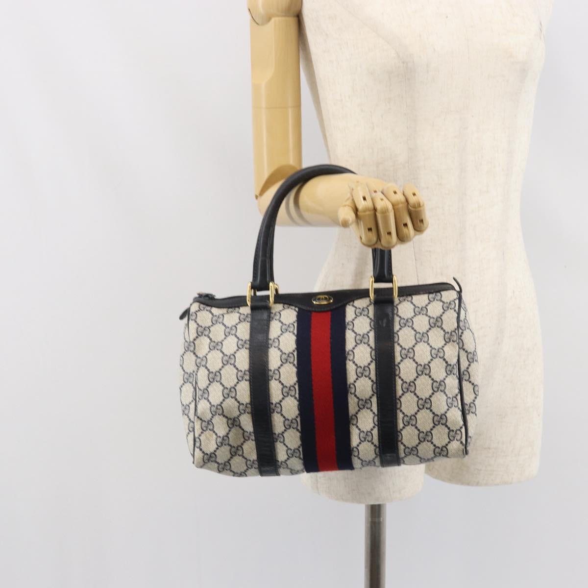 GUCCI GG Supreme Sherry Line Bag PVC Navy Gold Red 012 3841 58 Auth 169093