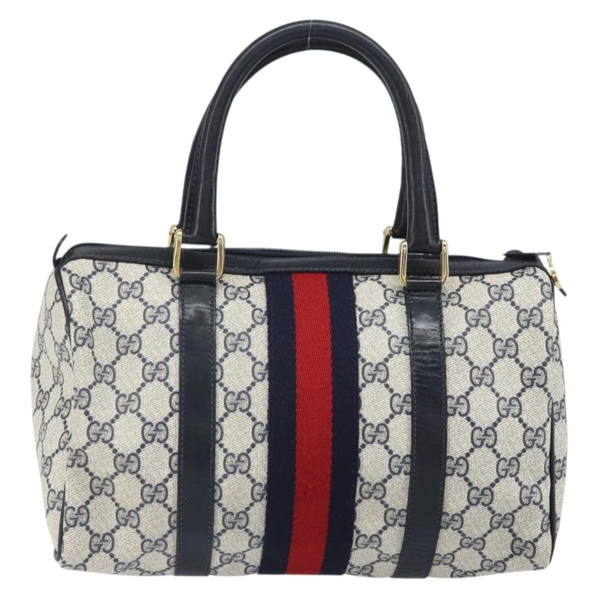 GUCCI GG Supreme Sherry Line Bag PVC Navy Gold Red 012 3841 58 Auth 169093