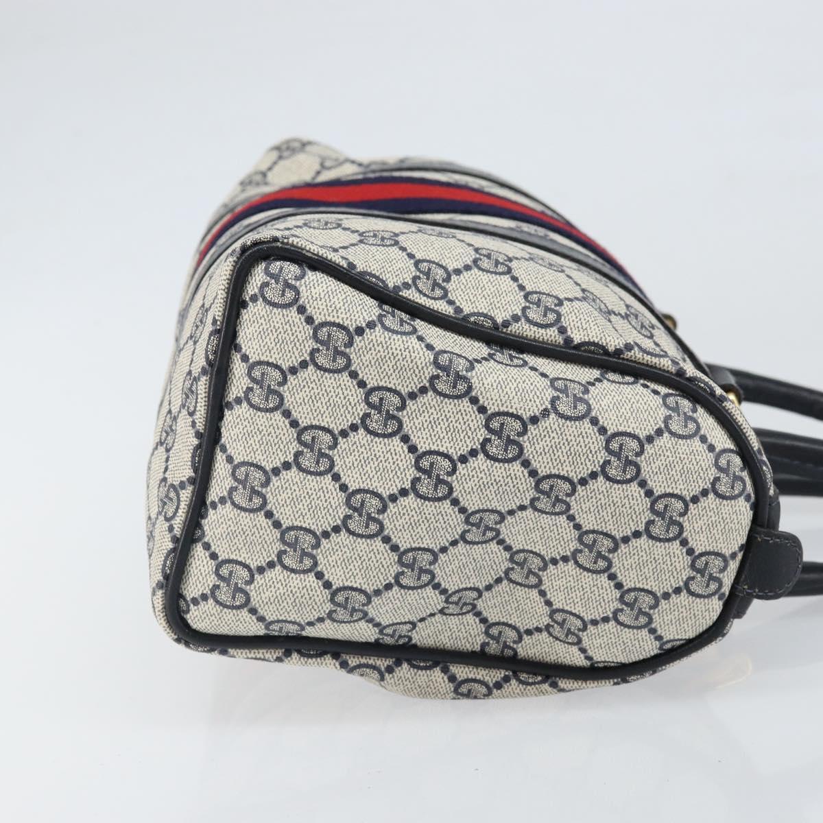 GUCCI GG Supreme Sherry Line Bag PVC Navy Gold Red 012 3841 58 Auth 169093