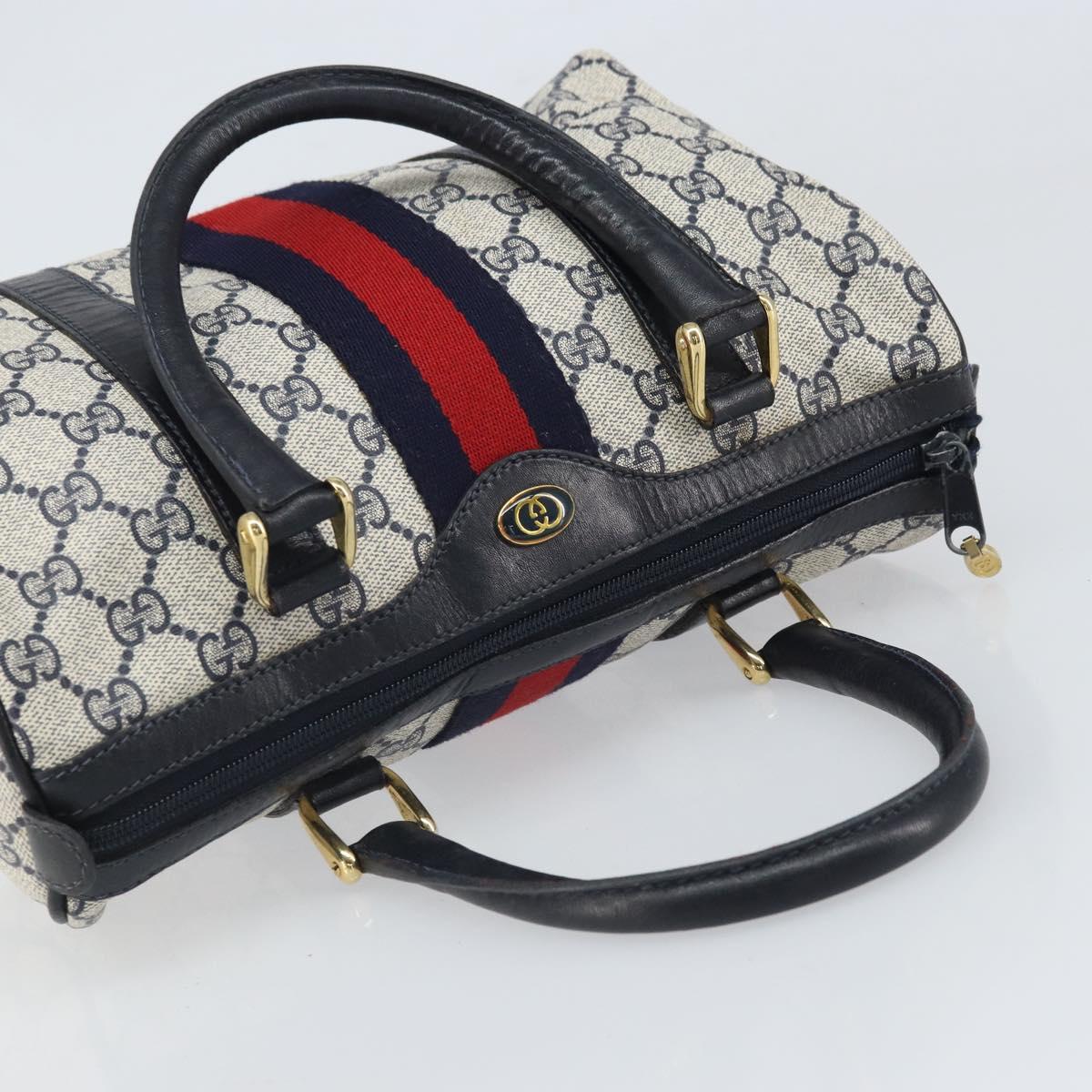 GUCCI GG Supreme Sherry Line Bag PVC Navy Gold Red 012 3841 58 Auth 169093